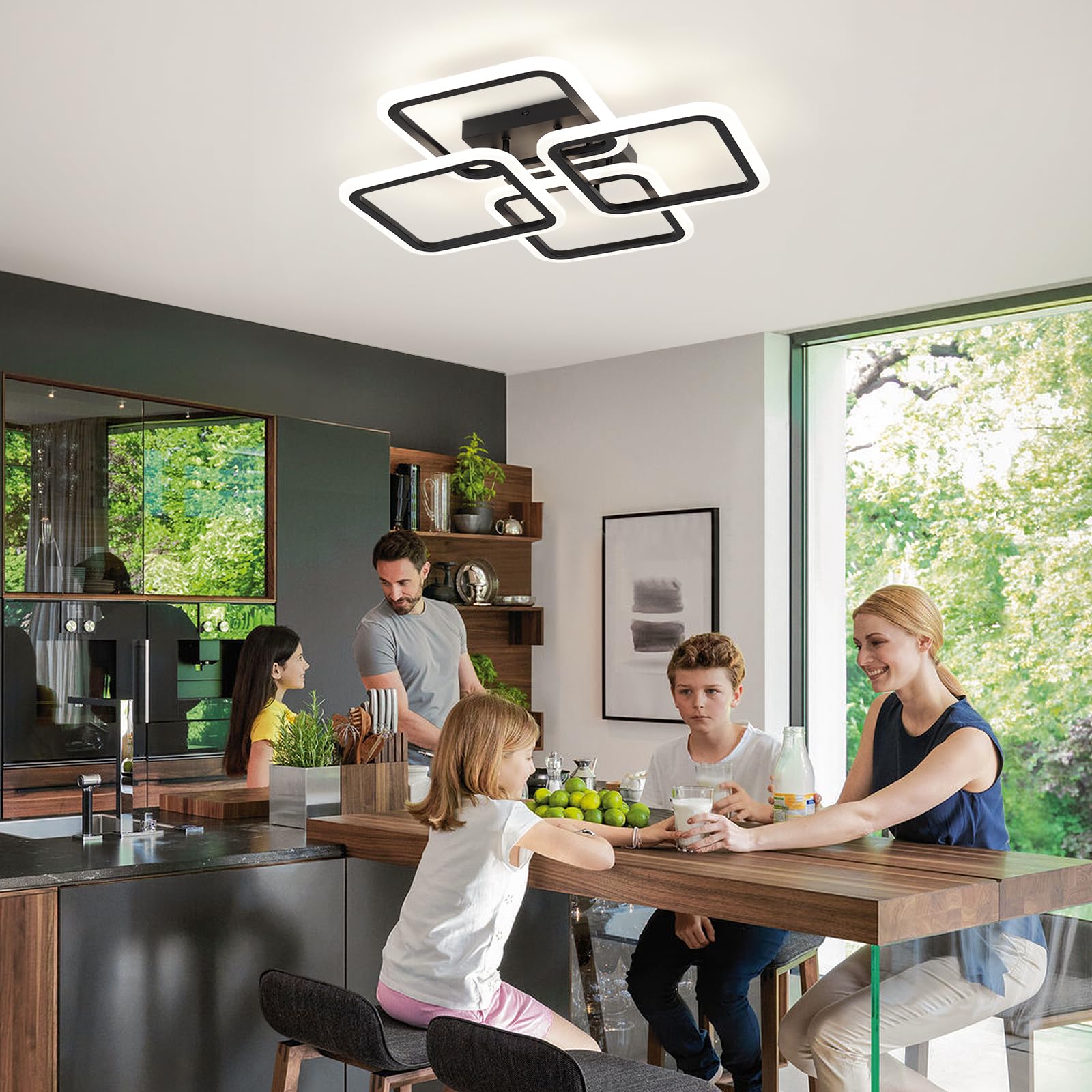 HLILCEH LED Ceiling Light 50W Dimmable Square Flush Mount 23.6inch Black Acrylic Model CL-4FDBK-D