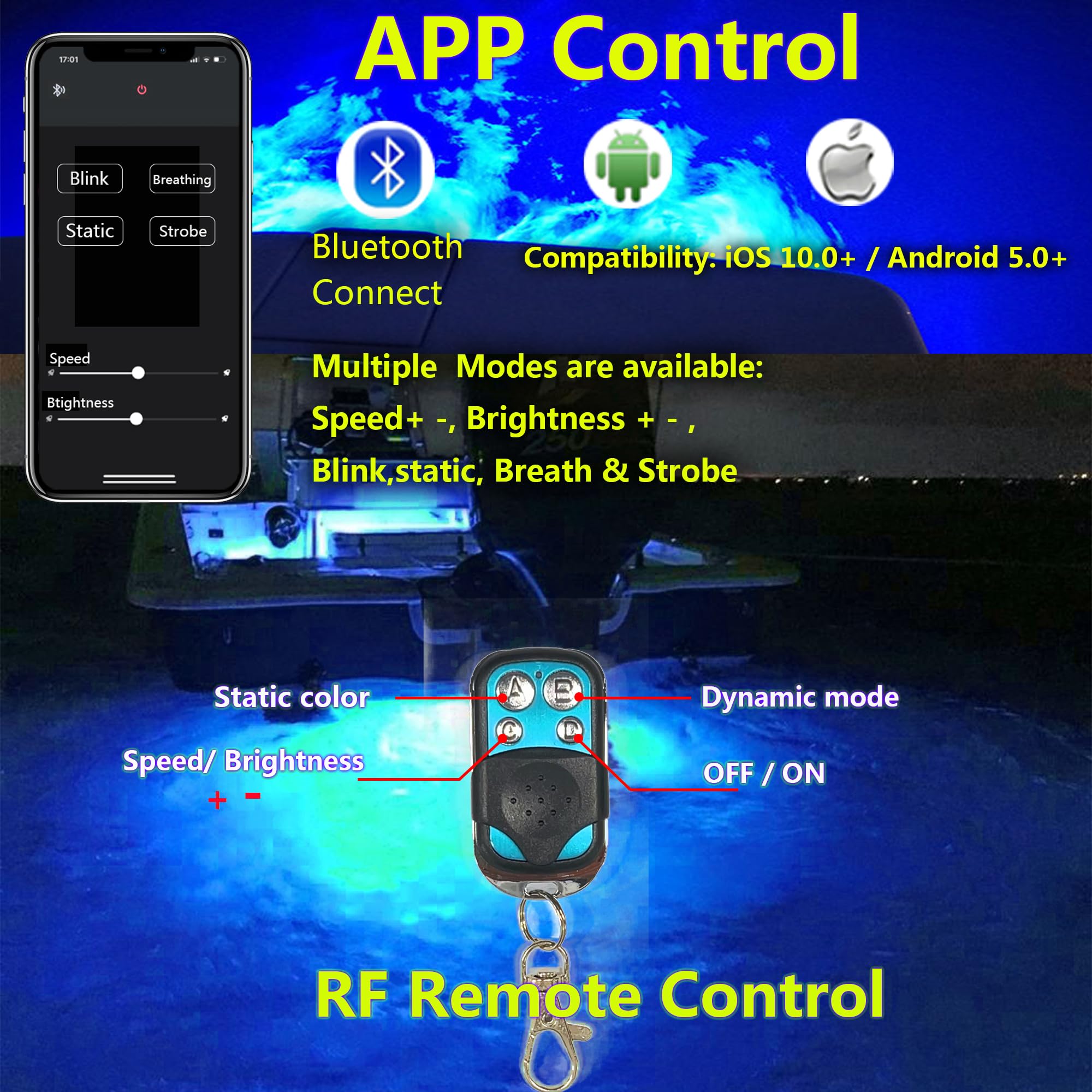 NBWDY Boat Drain Plug Light with APP Remote Control, IP68 Waterproof, 4100LM, Blue, 1 Pcs