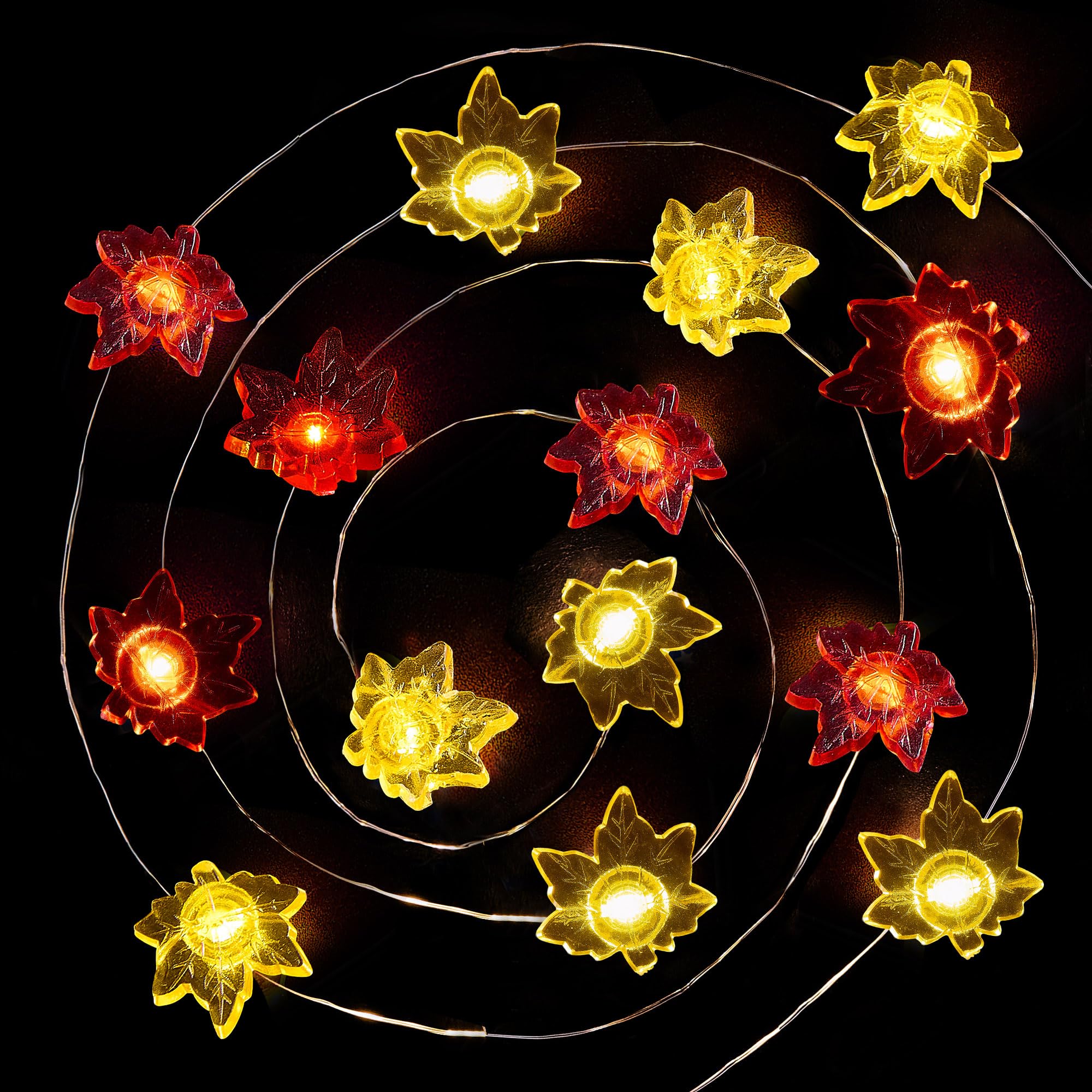 BlcTec 12.8FT 40 LED Maple Leaves String Lights, Battery Operated, Orange, Model BT-SL162, Indoor/Outdoor Fall Decorations