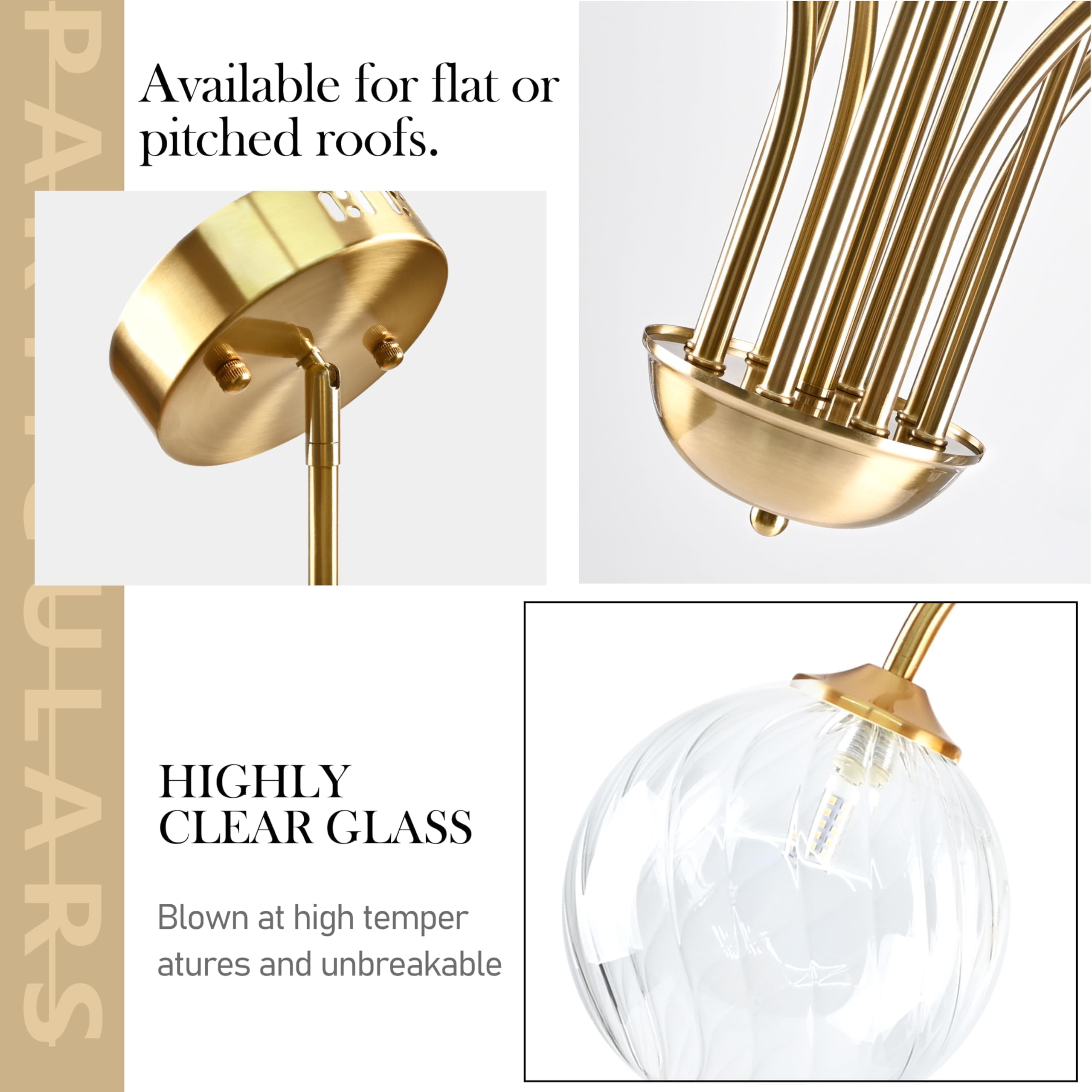 Bagood 8-Light Sputnik Chandelier, Dimmable Modern Pendant Light, Clear Gold, 38.5 in, Metal, Model DGQ-U08-QJ