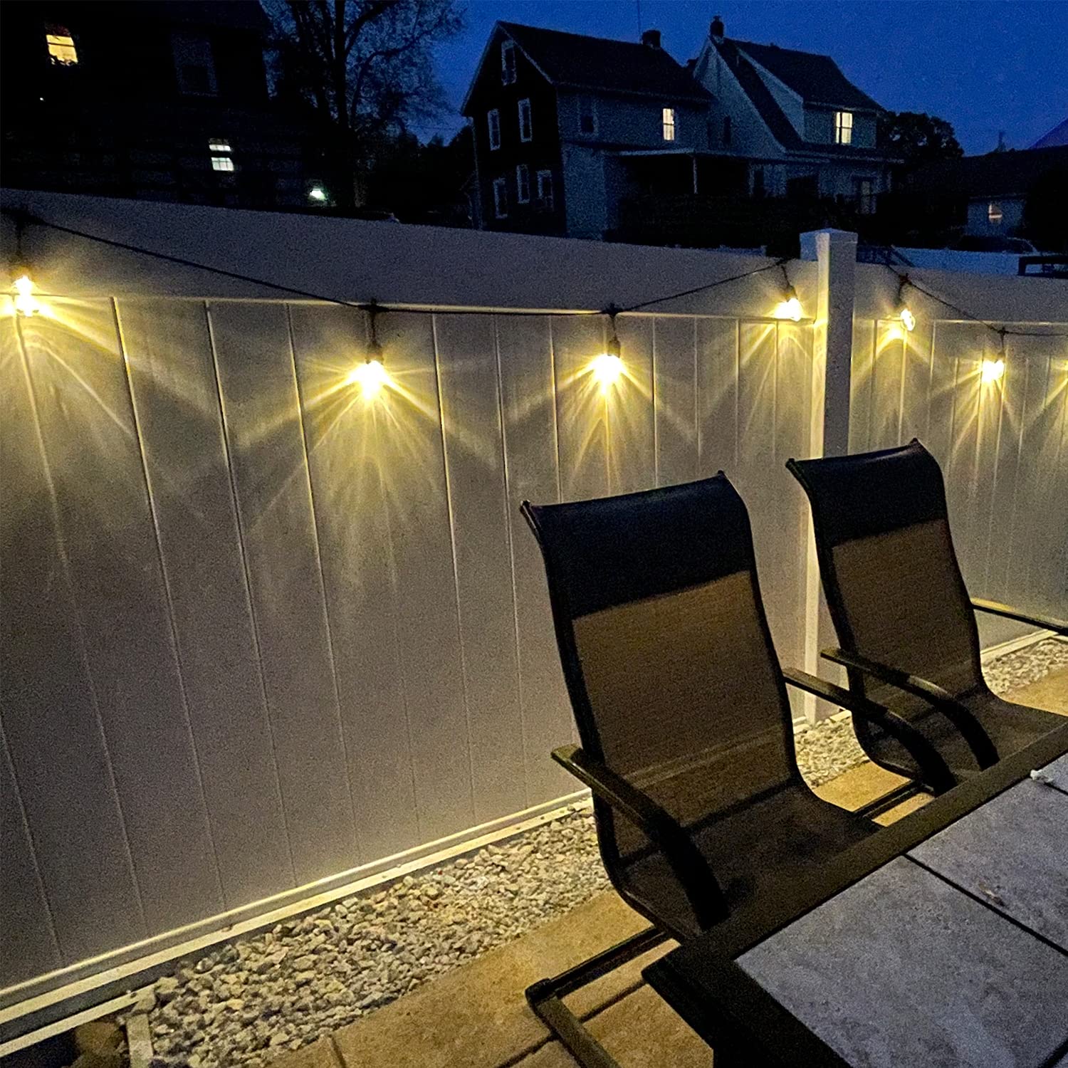 GANA Outdoor String Lights, 48FT×2PACK, RGBW Music Flash, 12V Low Voltage, Shatterproof, IP65 Waterproof, Heavy Duty Wire