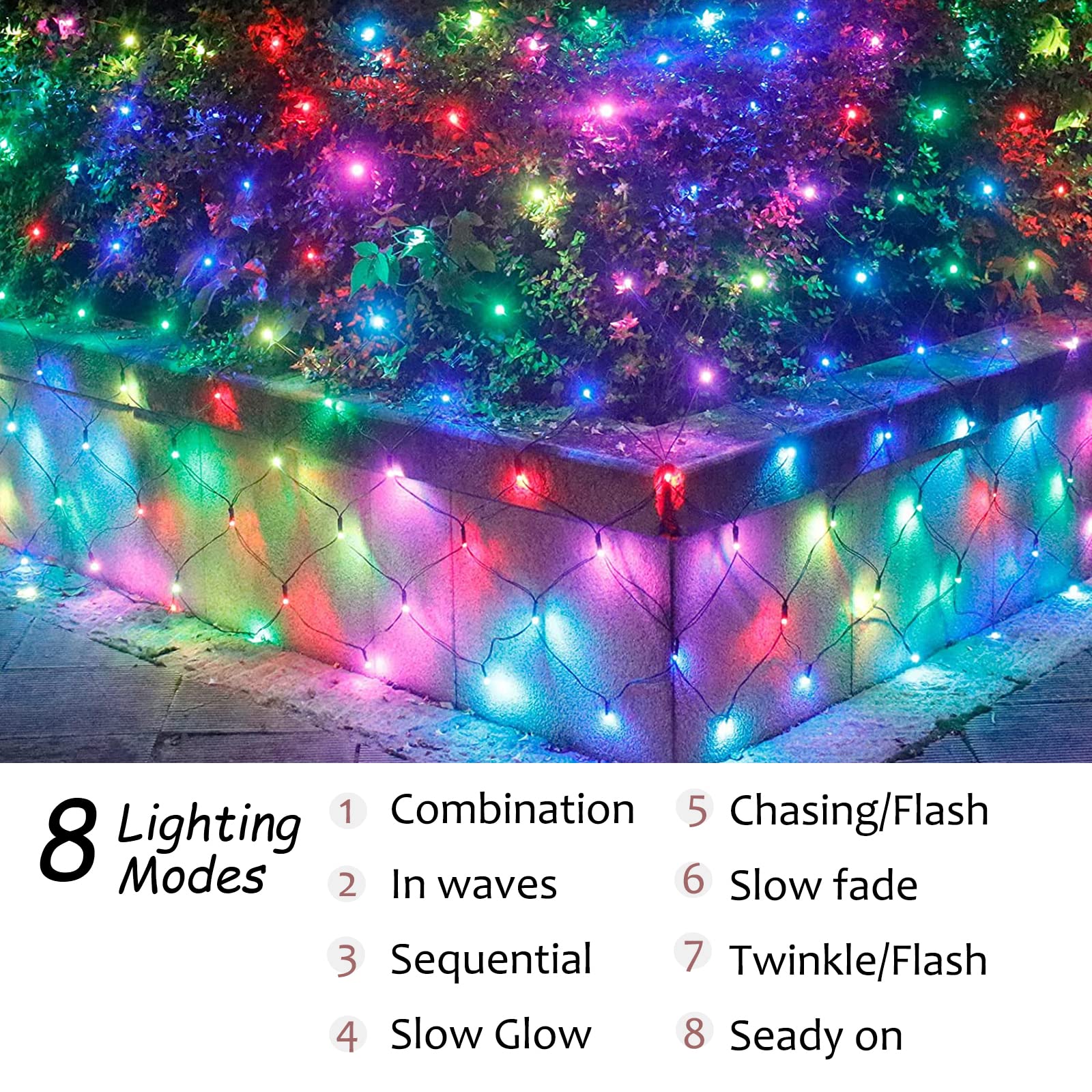 Heycolor Solar Net Lights Outdoor, 240 Led Cool White Mesh Lights Waterproof, 11.5 Ft X 5 Ft 8 Modes Green Wire String Lights Wi