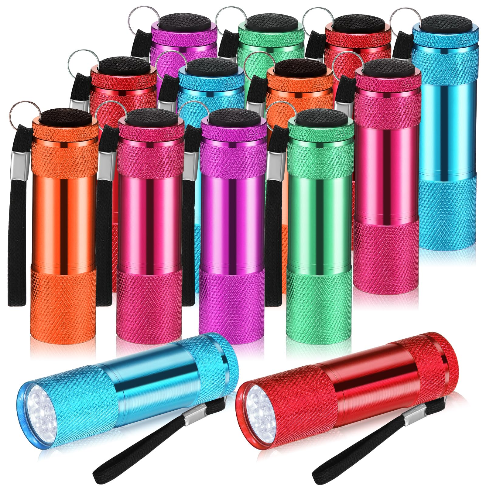 VIHOSE Mini Flashlights Bulk, 12 Pcs Bright Aluminum Handheld LED Flashlights with Lanyard, Small Size, Bright Colors