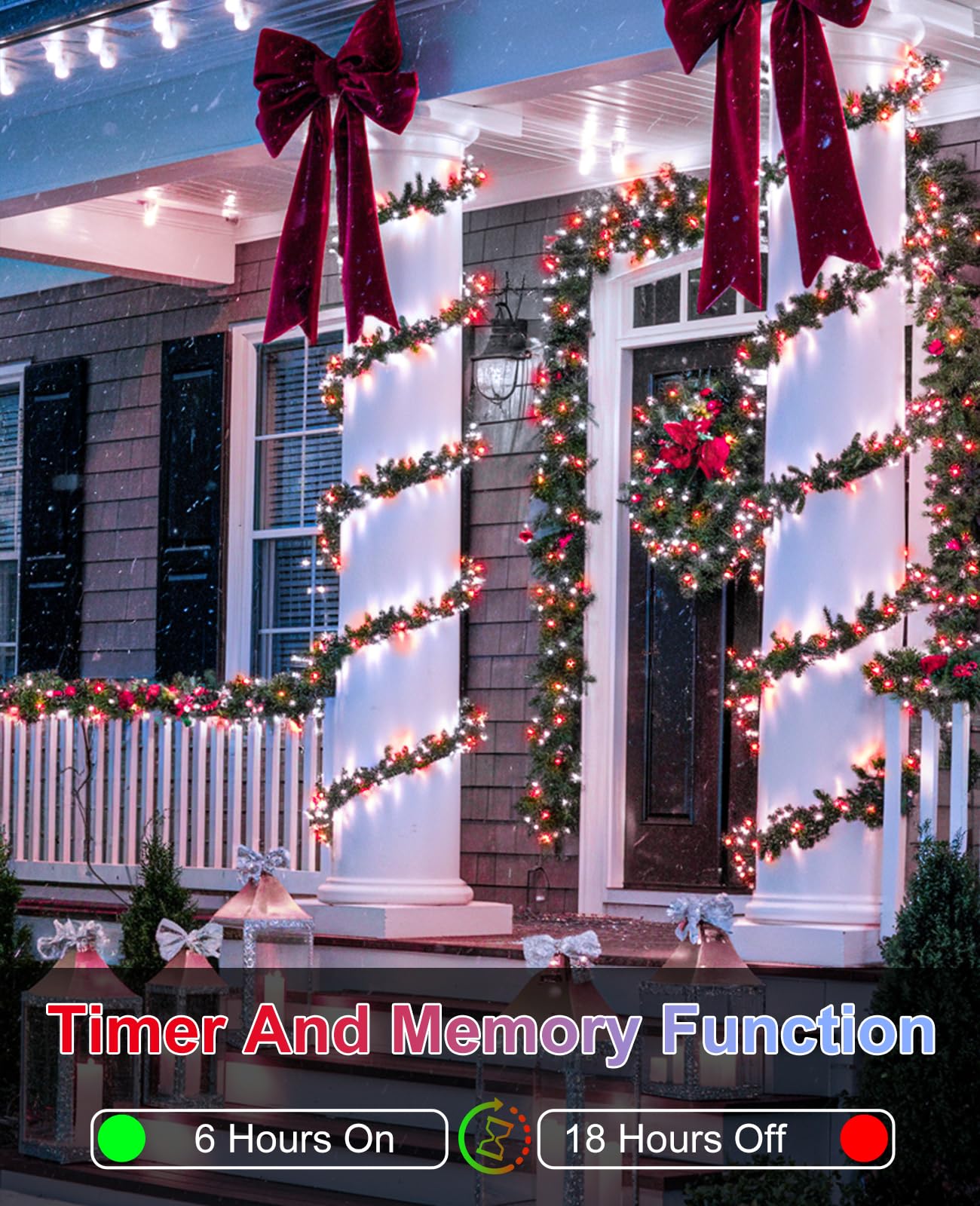 Xmasbokeh 40Ft 120 Led Christmas Lights Outdoor  Red White Christmas String Lights Waterproof  8 Modes & Timer  Connectable Christmas Tree Lights For Indoor House Patio Xmas Holiday Decorations