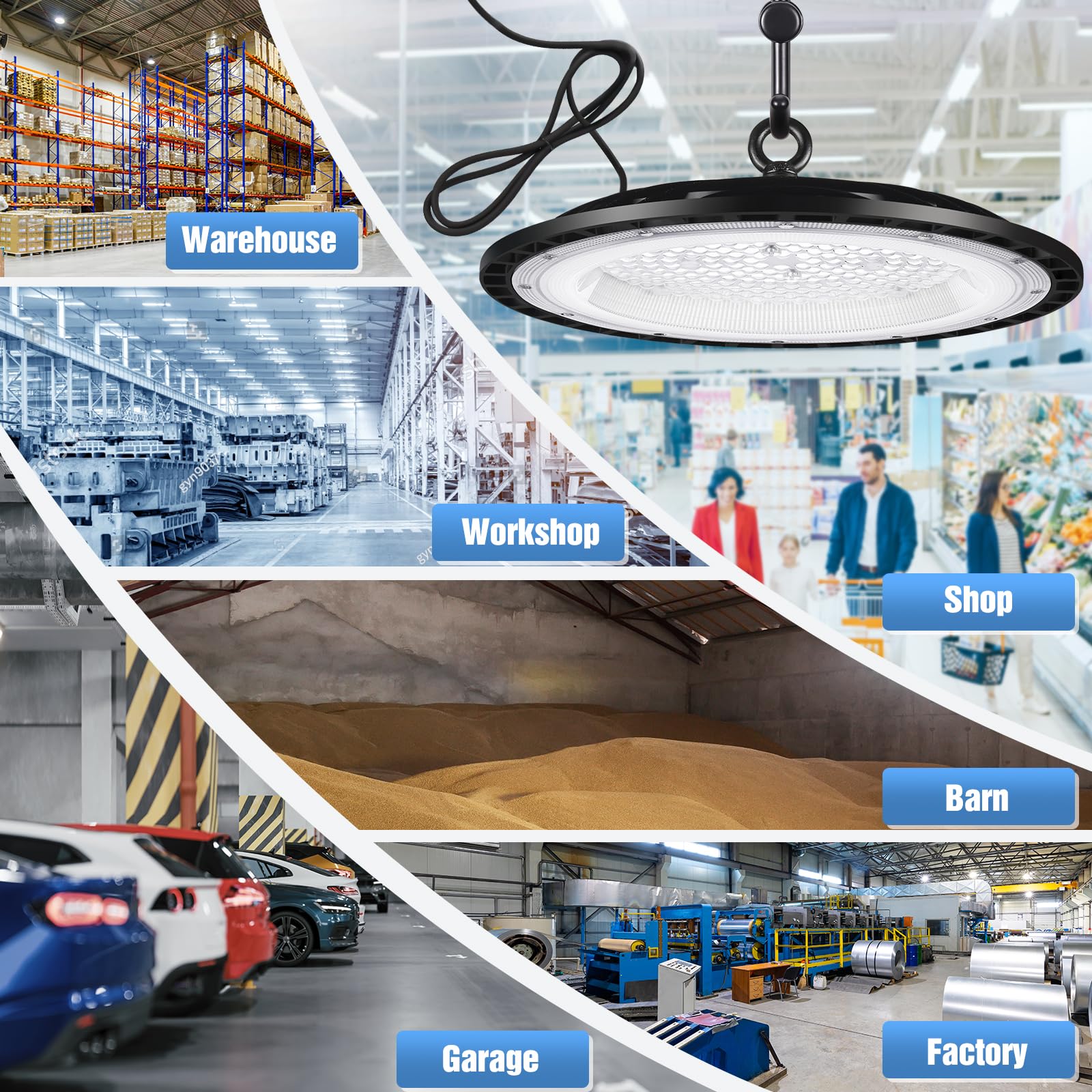 Yanycn 6 Pack 200W Ufo Led High Bay Light Fixture 120Vac 30800Lm 5000K Daylight Commercial Shop Bay Lighting [850W Mh/Hps Equiv.] Us Plug Area Lighting For Warehouse/Barn/Gym/Factory/Workshop