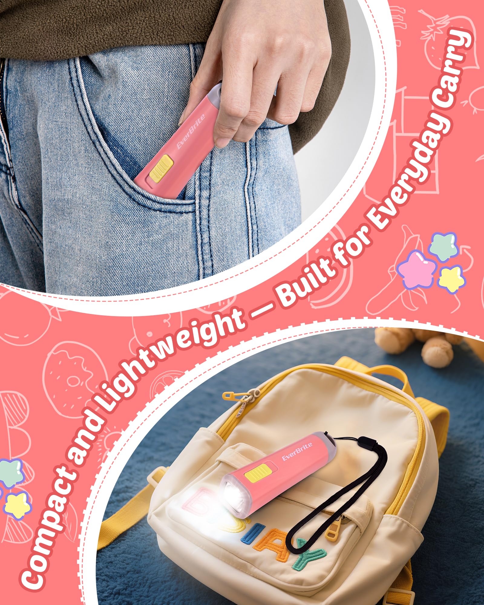EverBrite Mini LED Flashlight, Coral, Plastic, Model E012049, Includes Lanyard, 3AAA Battery, Ideal for Camping and Emergencies