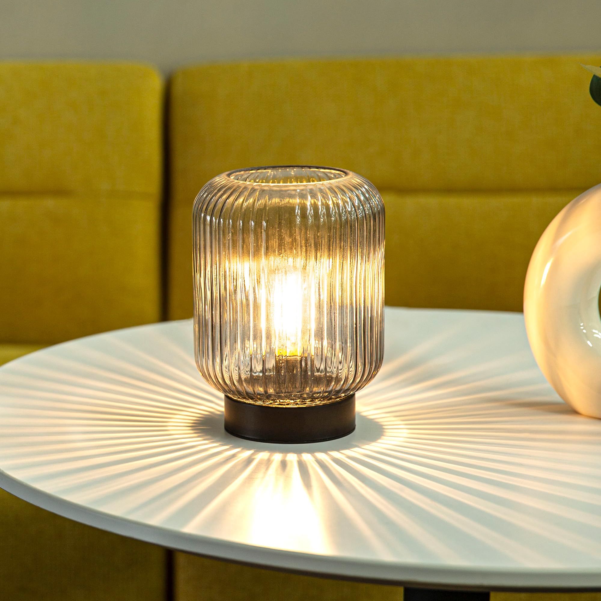 Lusharbor Battery Operated Lamp, Cordless Table Lamps Battery Powered Bedside Small Lamp With Led Bulb, Decorative Glass Lamp Fo