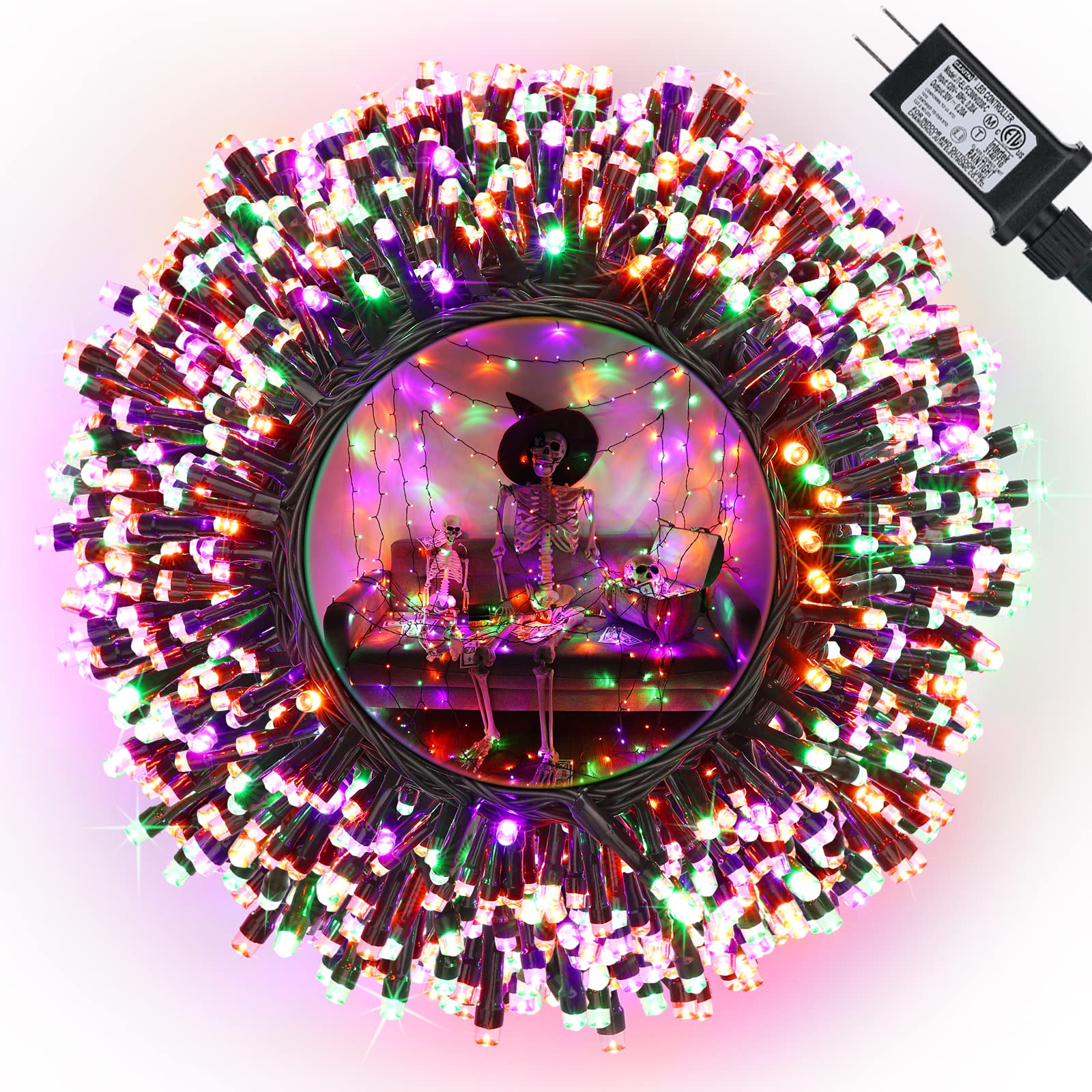 Halloween Lights, 82ft 200 LED Connectable Halloween String Lights with 8 Modes, Waterproof Low Voltage Orange & Green & Purple 