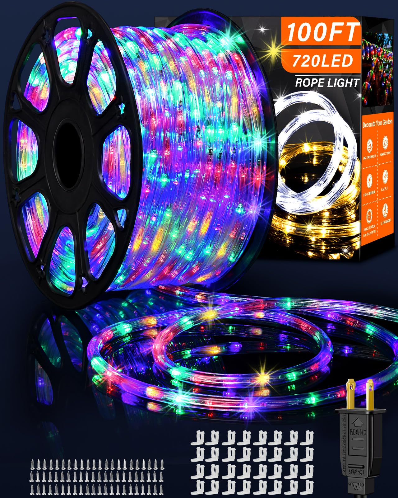 Rope Lights Outdoor Waterproof Christmas 100ft 720 LED, Flexible Connectable Tube Lights, String Lights Decorative Lighting for Garden Patio Pool Tree Bedroom Xmas Decor (Multicolor)