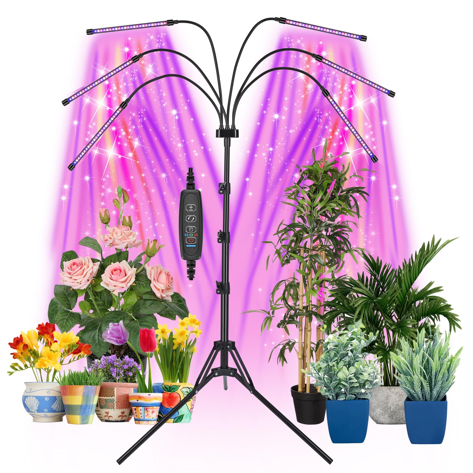 Mefflypee LED Grow Light Stand, Full Spectrum Plant Lamp, Adjustable Tripod, Color Changing, Dimmable, Black, Model Meffly238