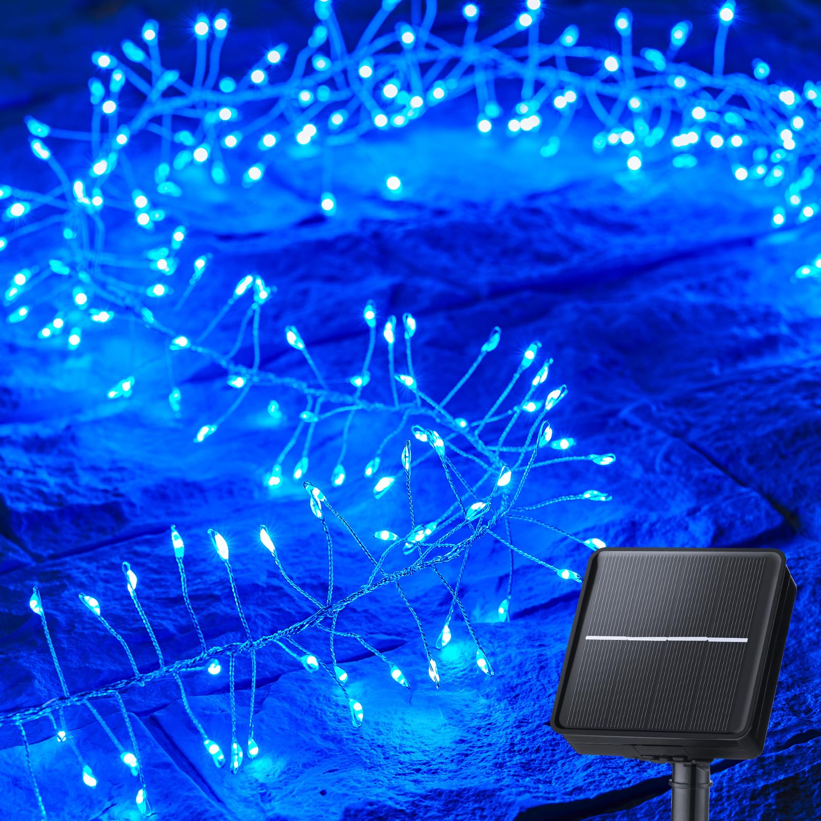 Brightown Solar String Lights, 240 LED, 19.6Ft, Waterproof, 8 Modes, Blue, Model 19.6FT-Solar-Fire er