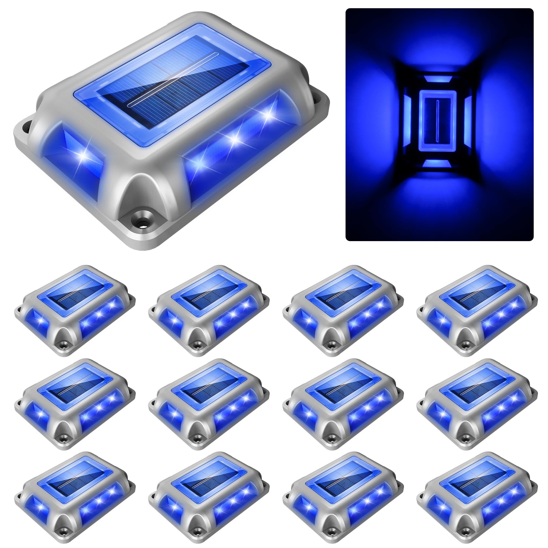 Crepow Solar Deck Lights Driveway Dock Lights- 12 Packs Waterproof 1200Mah Solar Powered Outdoor Led Aluminum Dock Lighting Road