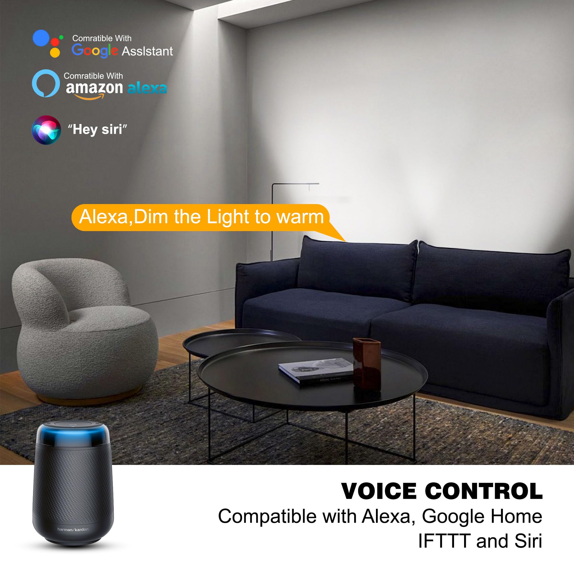 Yasotek Smart Wall Washer Lights 72W 9600lm Dimmable LED Bar, Adjustable CCT 2700K-6500K, APP & Remote Control, Alexa/Google Assistant