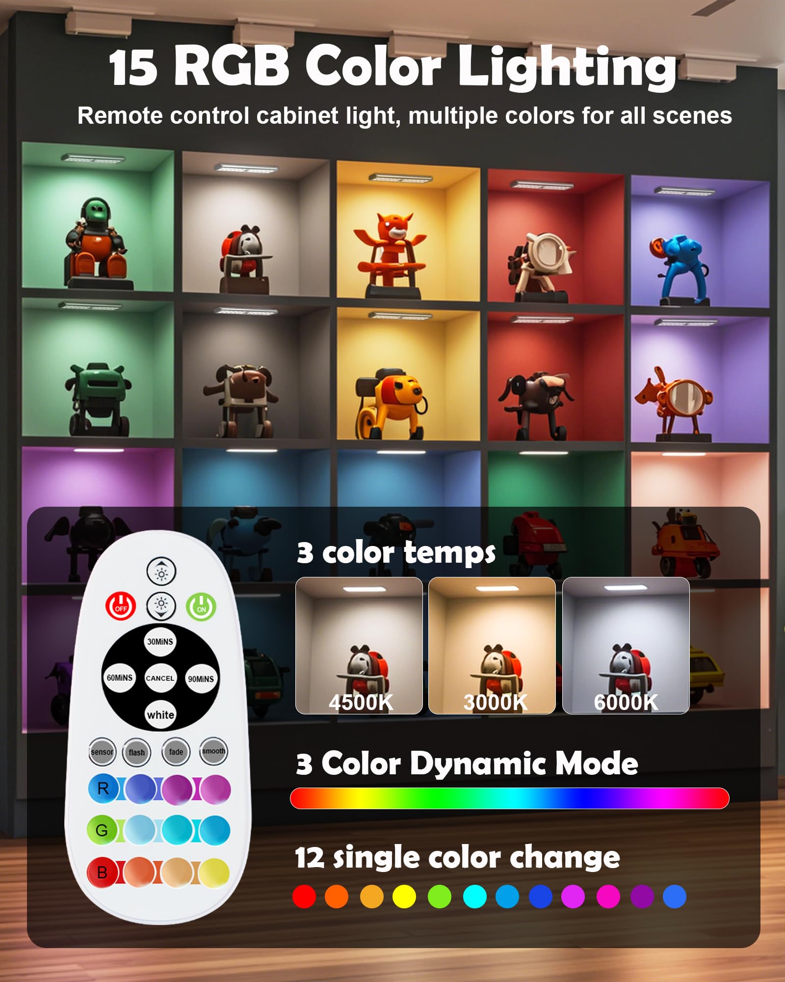 58-Led Under Cabinet Lighting Wireless, Rgb Motion Sensor Night Lights With Remote, 1100Mah Magnetic Under Cabinet Lights Counte