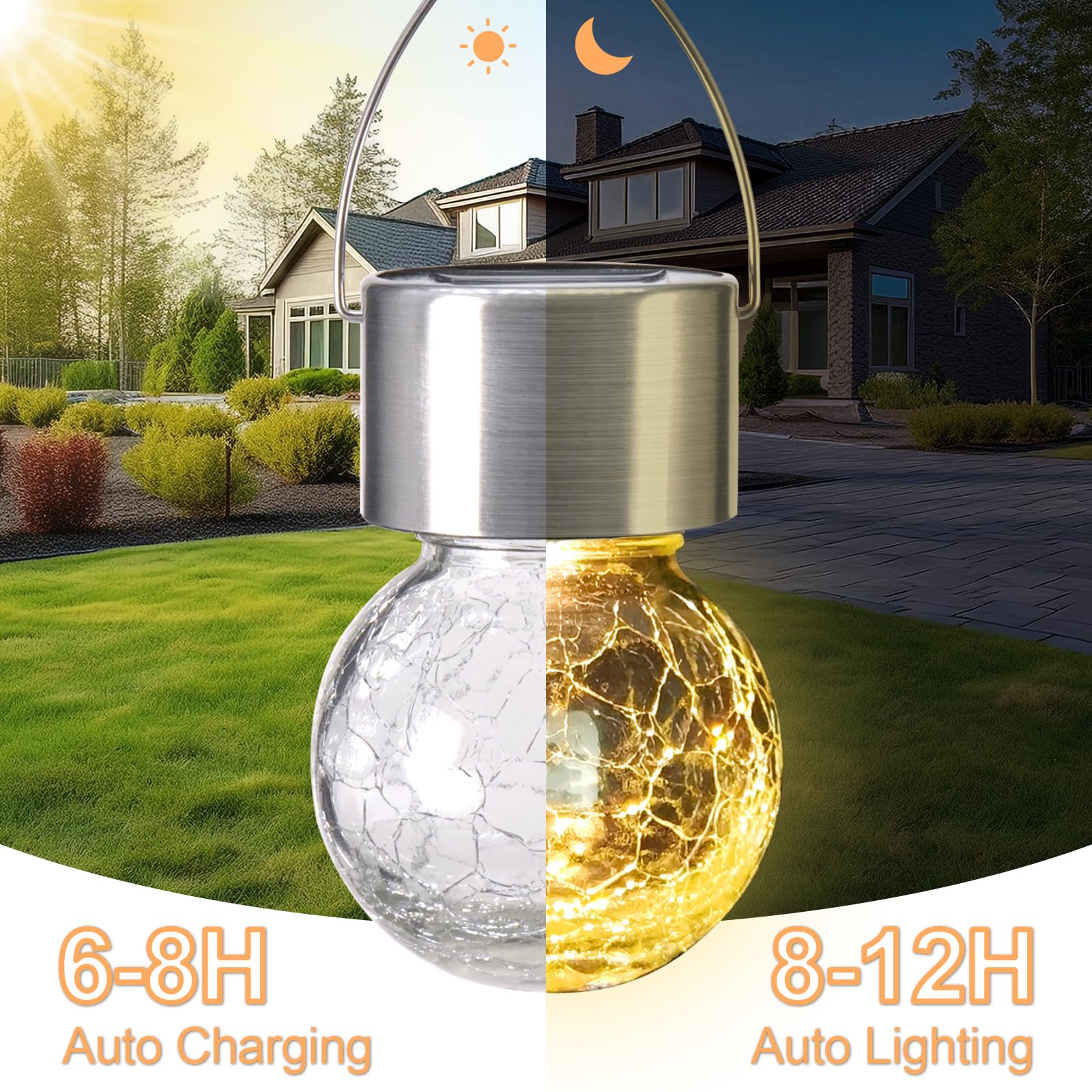 Ahongem Solar Hanging Lights Decor For Outside: Garden Light Waterproof For Yard Outdoor Decorations - 12 Pack Led White Glass Globe Balls Lighting Patio Tree Camping Party Decorative