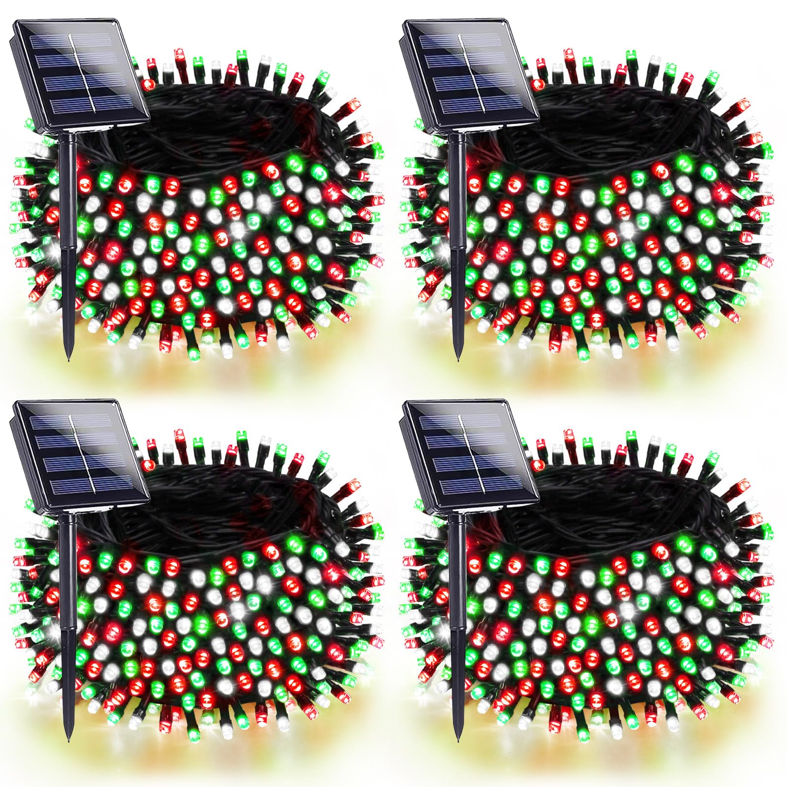 4 Pack 180Ft Solar Christmas Lights Outdoor Waterproof  Super Bright 320 Led Solar String Lights With 8 Lighting Modes  Green Wire Twinkle Tree Light For Outside Xmas Party Decor (Red White And Green)