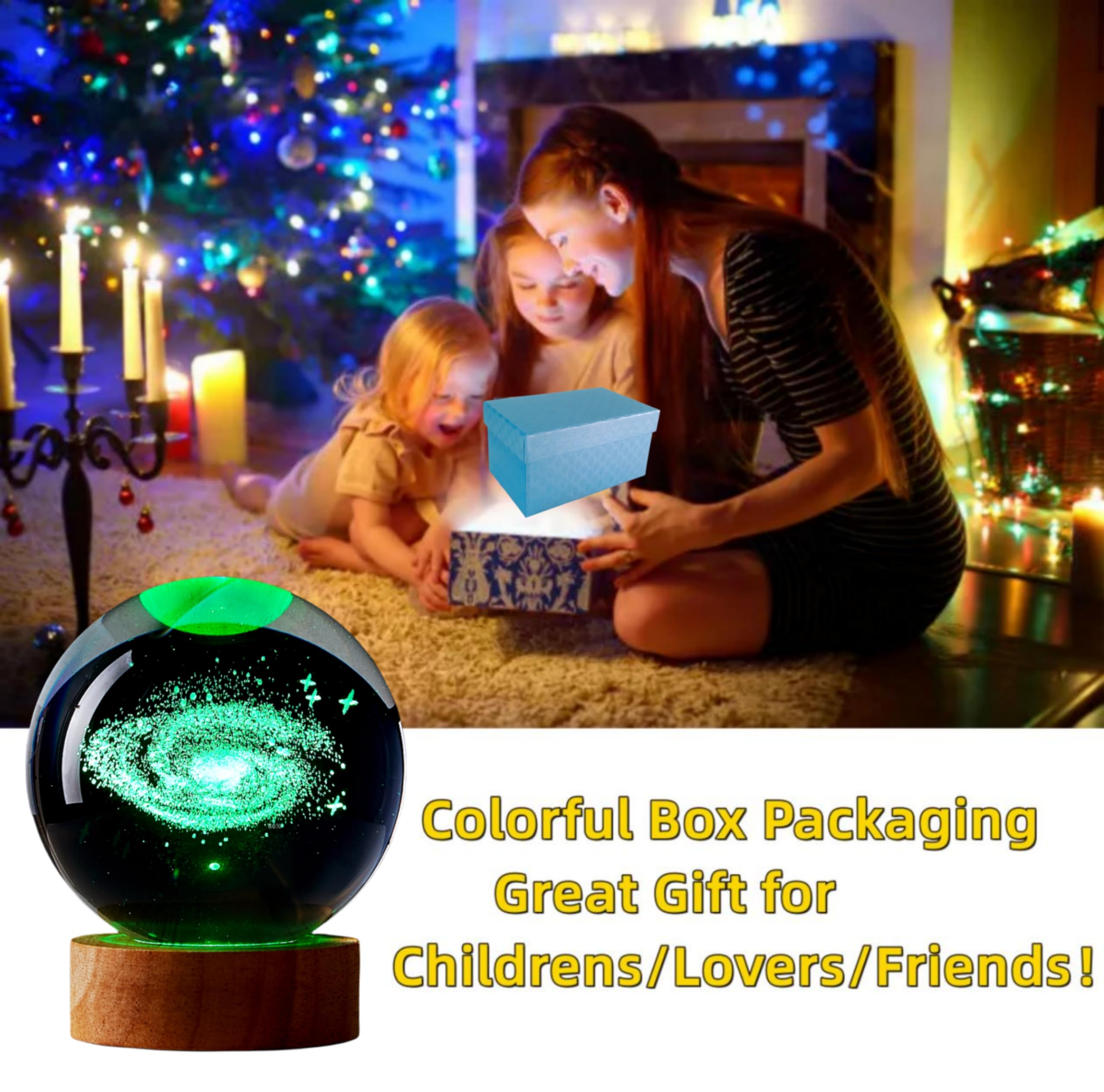 3D Galaxy Crystal Ball Lamp, Upgraded 3.15 Inch Galaxy Crystal Ball Night Light With 16 Colors Led Wooden Base, Remote Control,