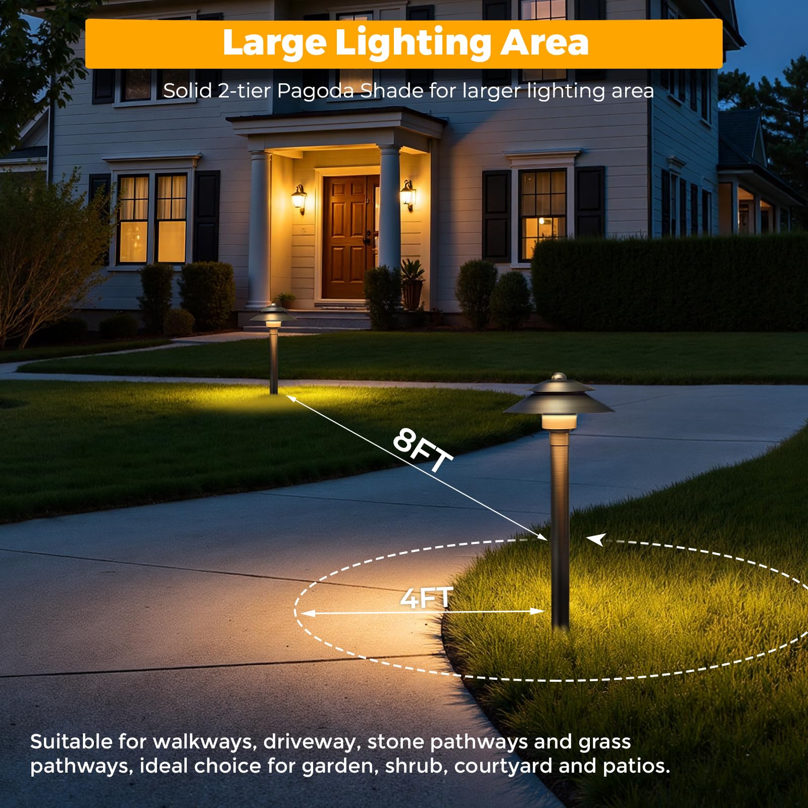 Gardencoin Solid Brass Low Voltage Landscape Pathway Lights (6 Shade  19 Tall)  12V Led Heavy Duty Path Lighting Outdoor Wired  Waterproof Antique Bronze Walkway Light Without G4 Bulb  4 Pack