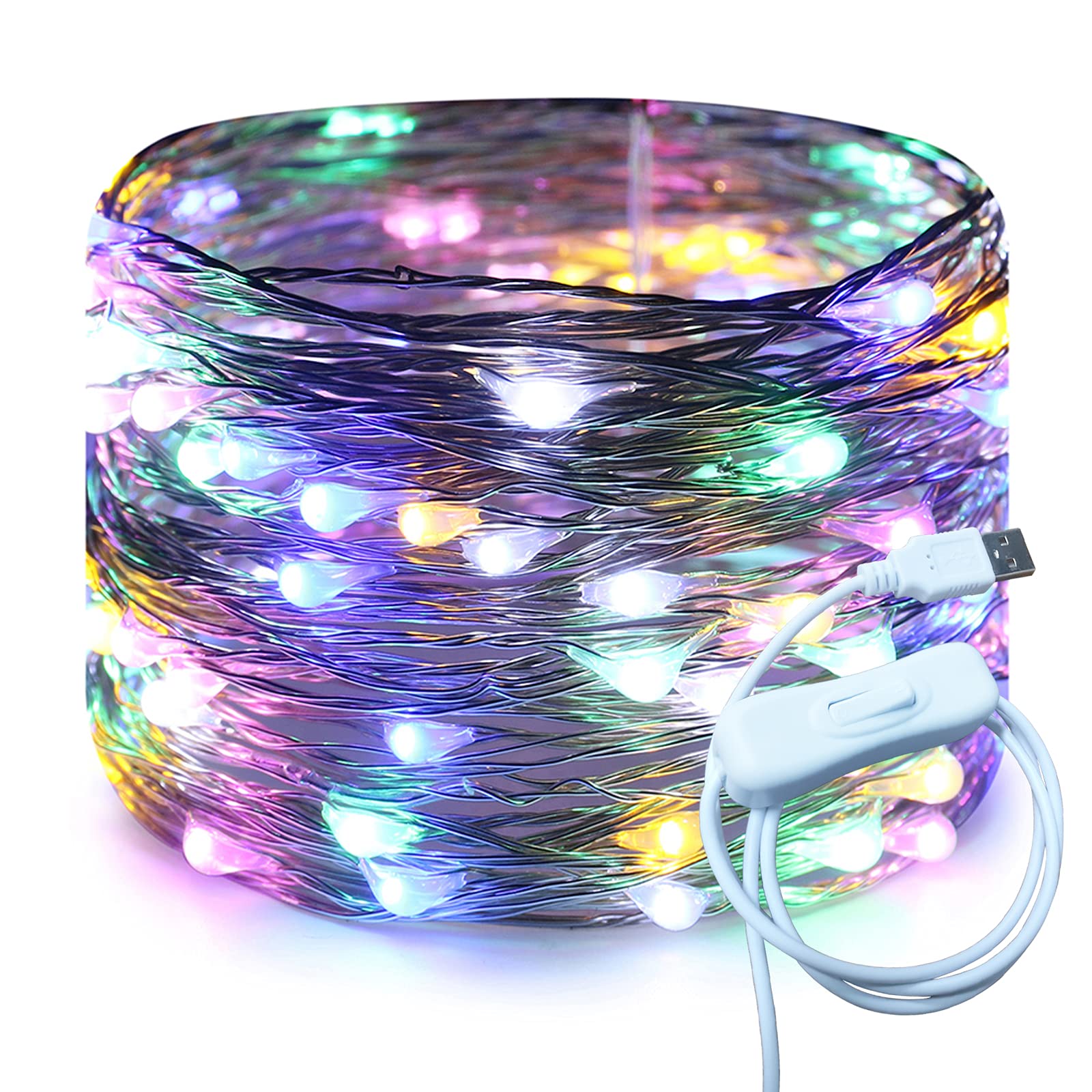 RUICHEN Fairy String Lights - 100 LED Multicolor Copper Wire - 33 Ft with On/Off Switch - Model UY-10M100L