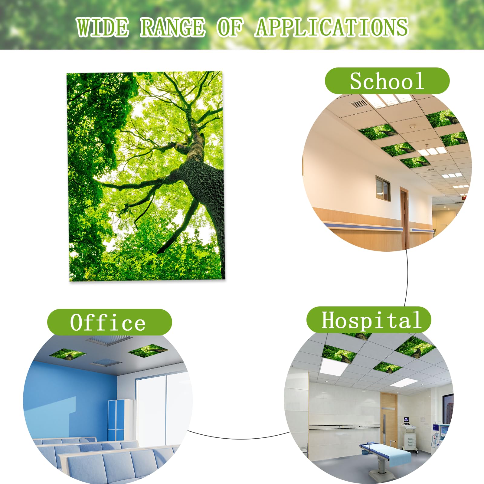 SCWISOAS Fluorescent Light Covers - Magnetic 2ft x 4ft Cloud Design for Classroom, Home, Office - Towering Trees Color