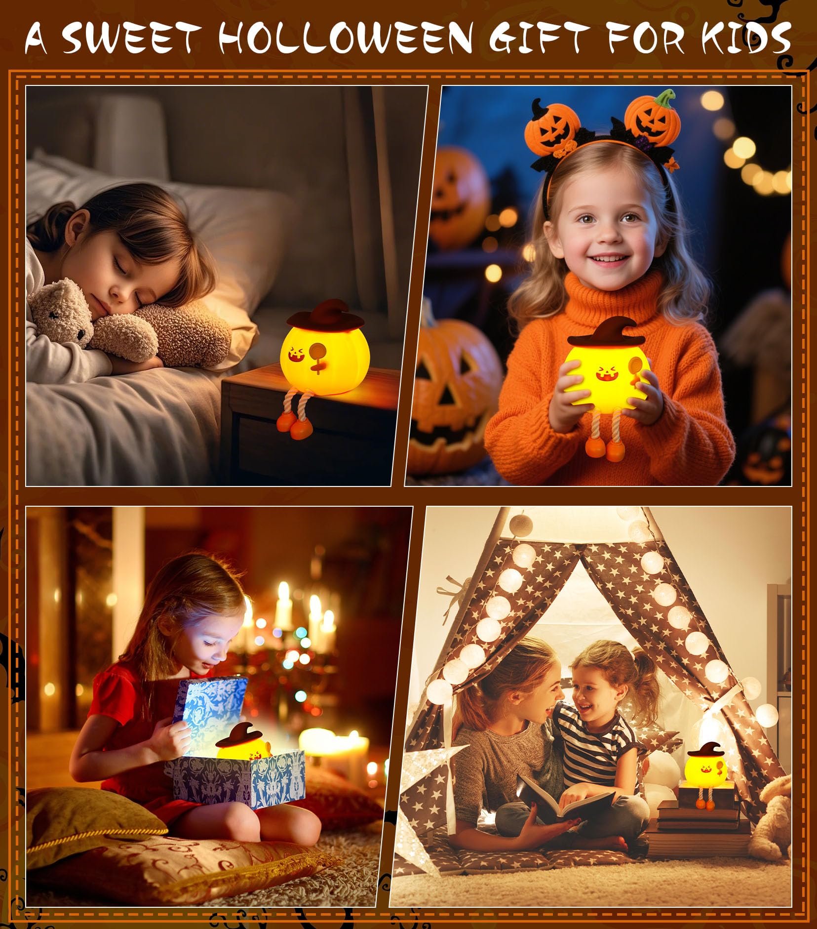 Xinjue Cute Pumpkin Night Light, Silicone Rechargeable Touch Led Lamp, Funny Indoor Halloween Decor For Desk Shelf, Festive Bedr