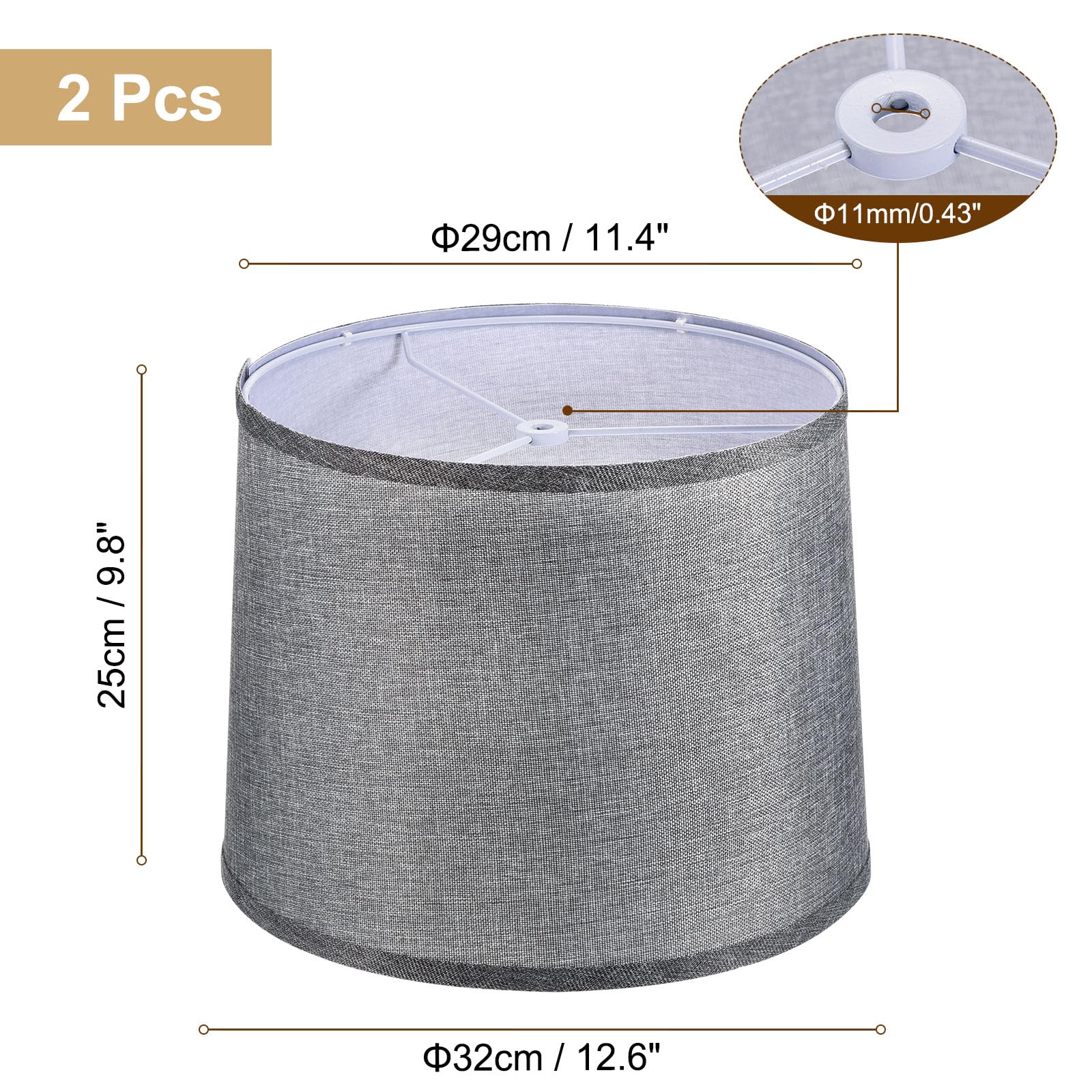 PATIKIL Drum Lamp Shades Set of 2, Linen, Gray, 11.4in Top x 12.6in Bottom x 9.8in High, Model PTA230518TT