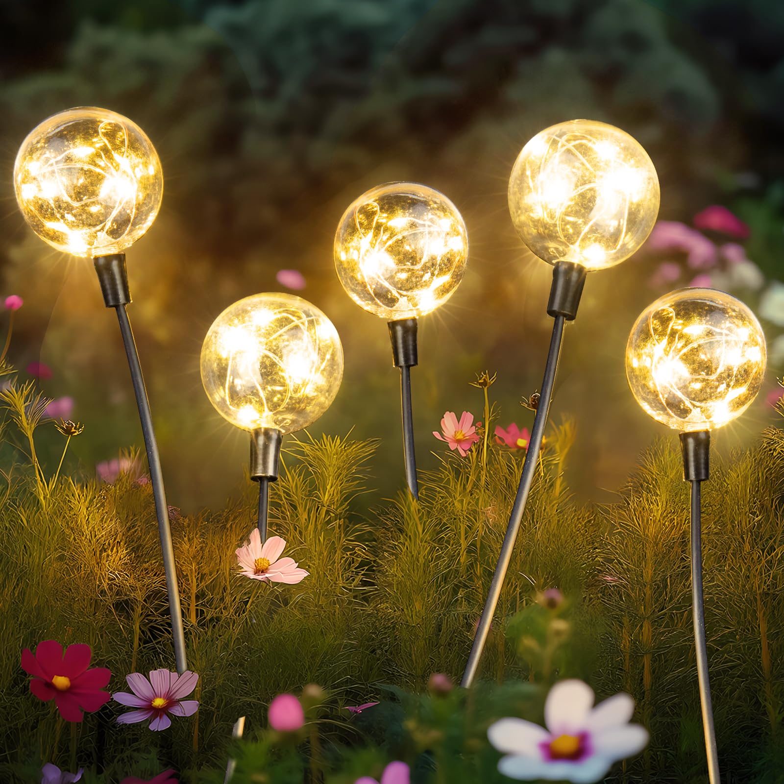 Figbush Outdoor Solar Lights for Yard, 4 Packs 16LED, Solar Globe Lights Outdoor, Garden Decor for Outside, Patio Decor for Outs