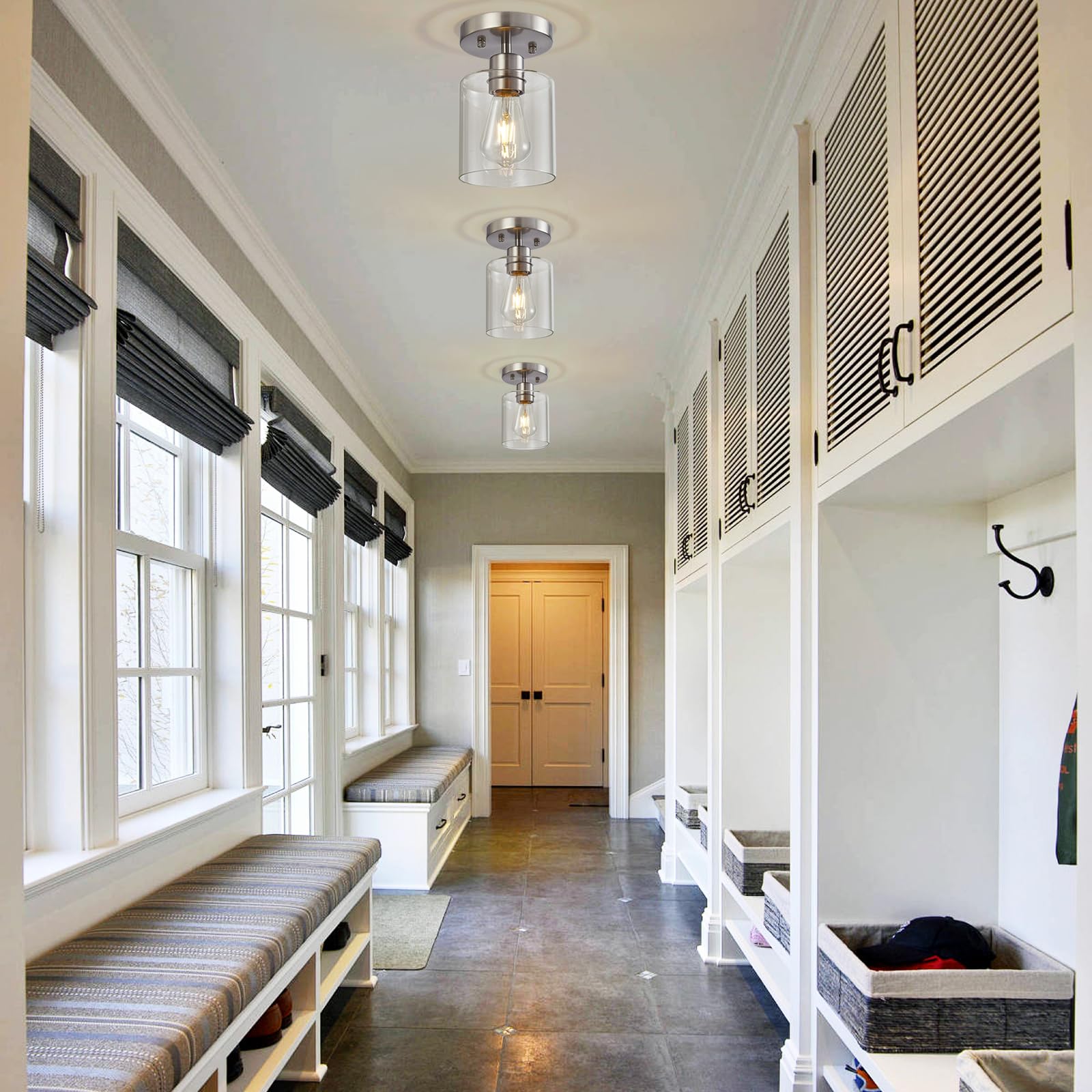 Diduio 1-Light Semi Flush Mount Ceiling Lights, Brushed Nickel Kitchen Lighting Fixtures Ceiling, Modern Ceiling Light Fixtures