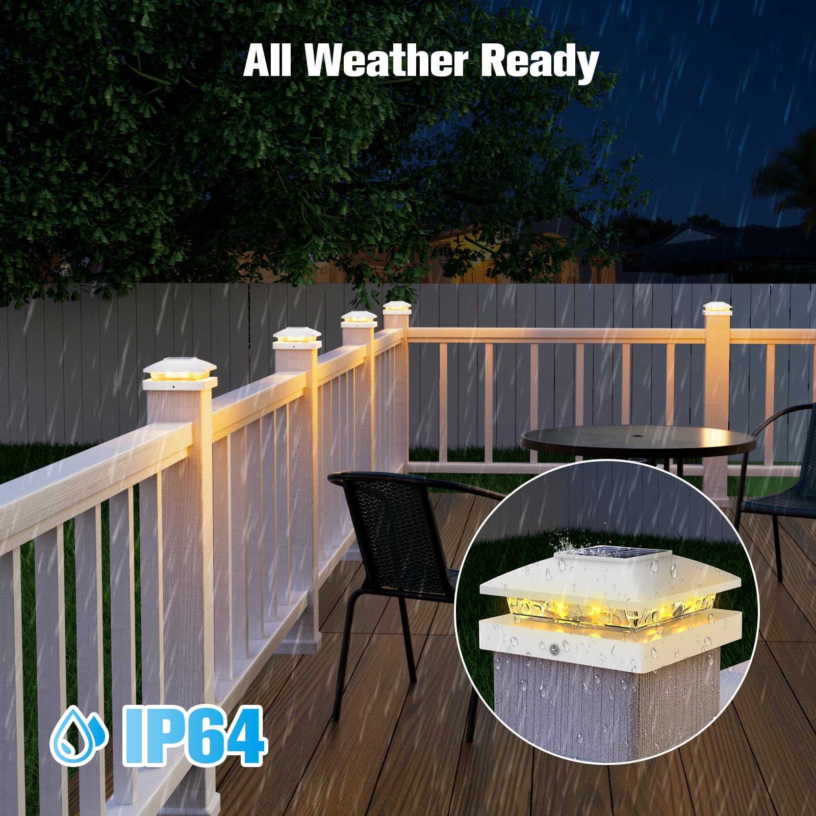 VOLISUN Solar Post Cap Light 6 Pack, Waterproof White Deck Lights, Model 21264ZM for Garden/Patio/Porch