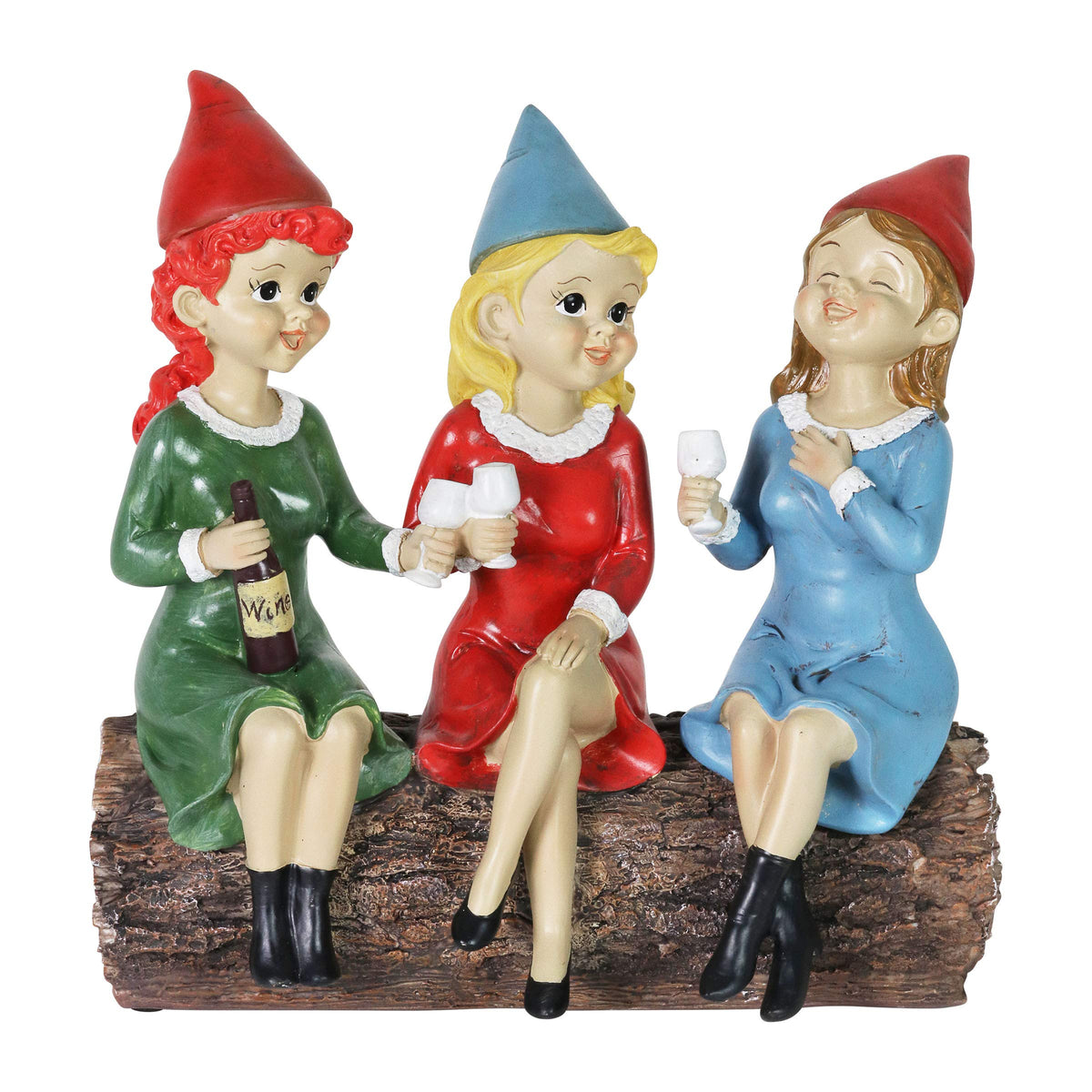 Exhart Garden Gnomes, Girl'S Night Wine Drinking Solar Garden Gnome Statue, Led Hats, Outdoor Lawn And Yard Decoration, 5.5 X 10