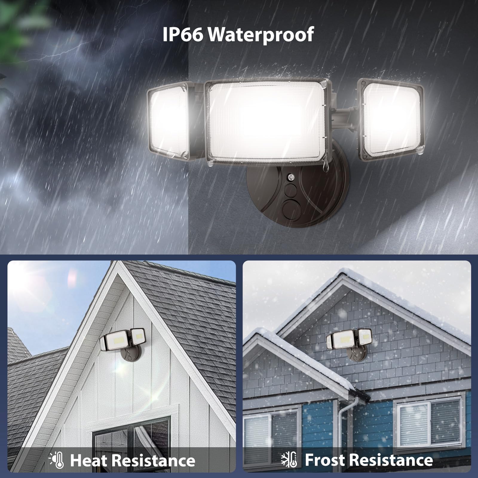 Onforu 80W LED Flood Light - 9000LM, 3 Adjustable Heads, IP66 Waterproof, Brown, Model BDB70-3, 6500K for Outdoor Use