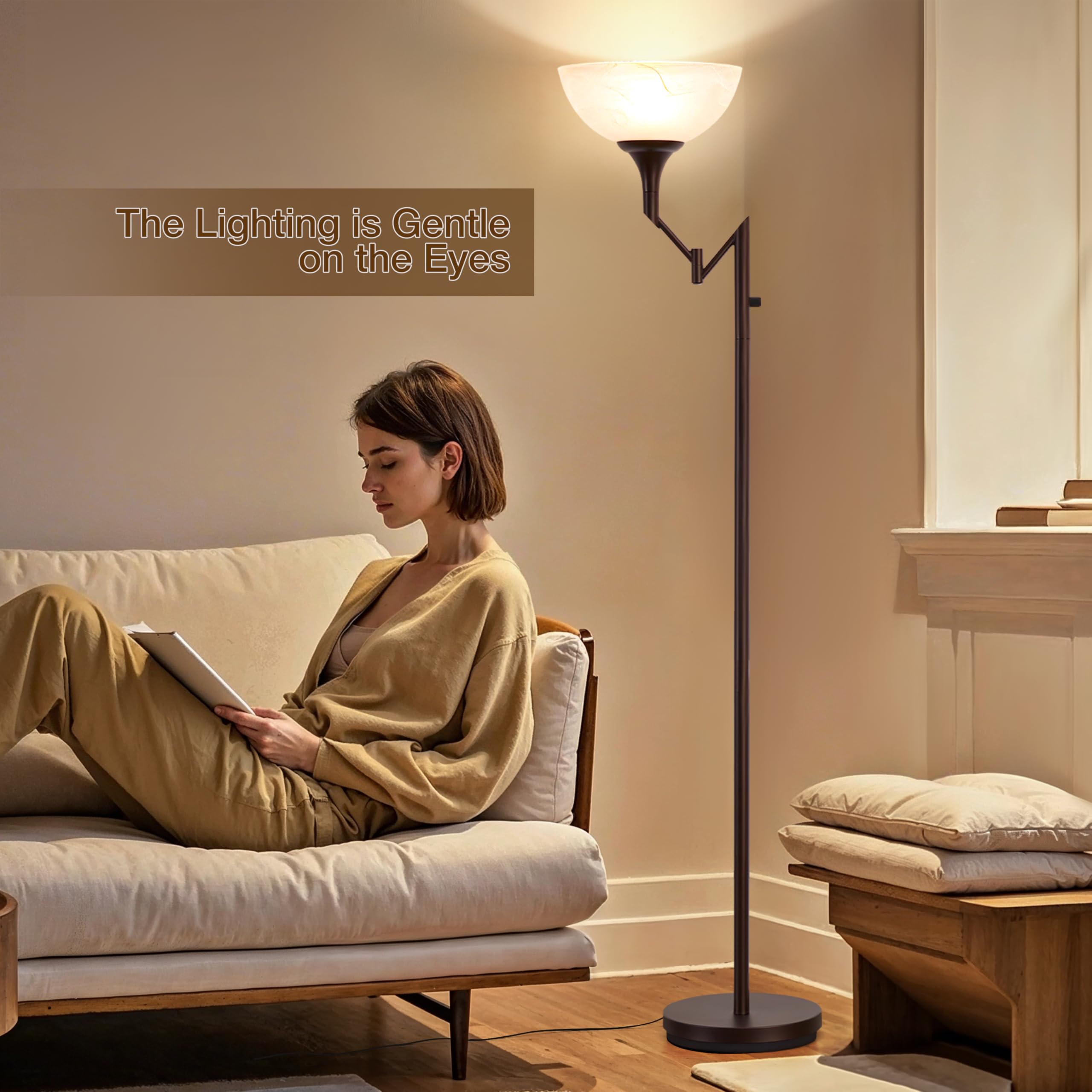 EJIAXIN 70" Bronze Floor Lamp with Glass Shade, Adjustable Swing Arm, Vintage Design for Living Room, Bedroom, Office - Bulbs Included