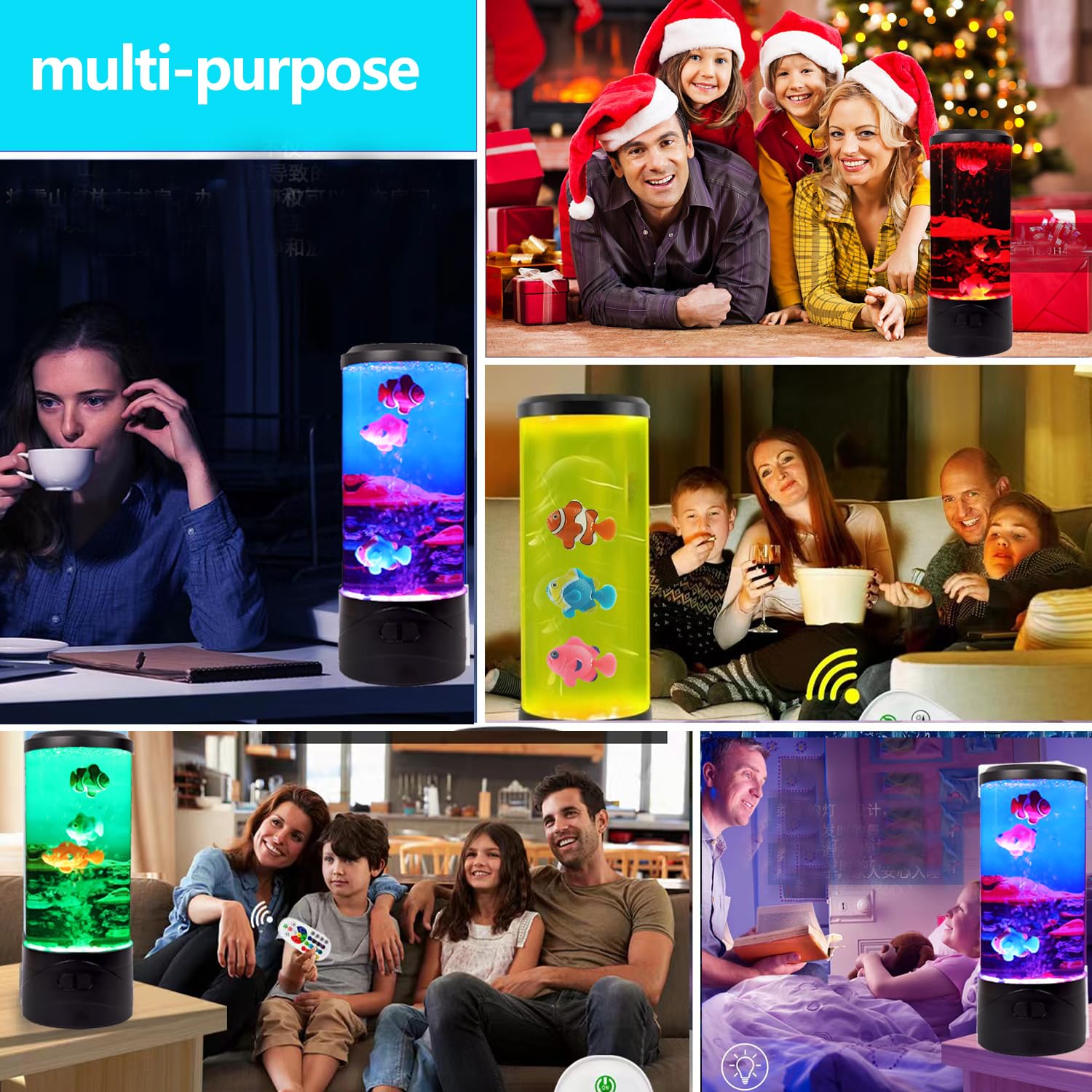 Toycol Bubble Fish Lamp Ocean Sensory 8 Color Changing LED Fish Night Light Aquarium Tank Table Mood Lamps for Adults Kids Home