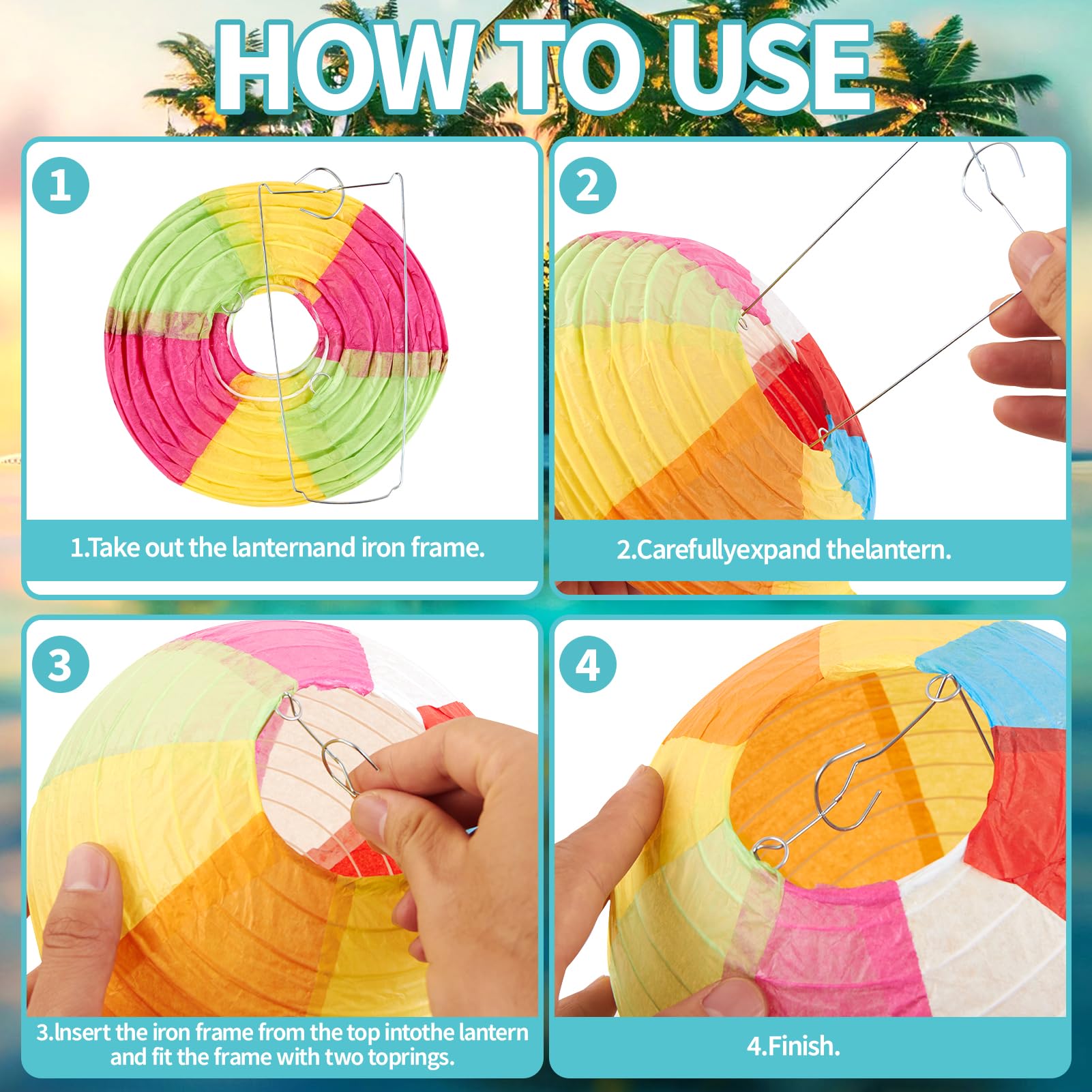 Easy Joy Pool Party Decorations - 16PCS Beach Ball Lanterns, 12 Inch, Colorful Luau Hanging Decor for Home, Office, Birthday, Classroom