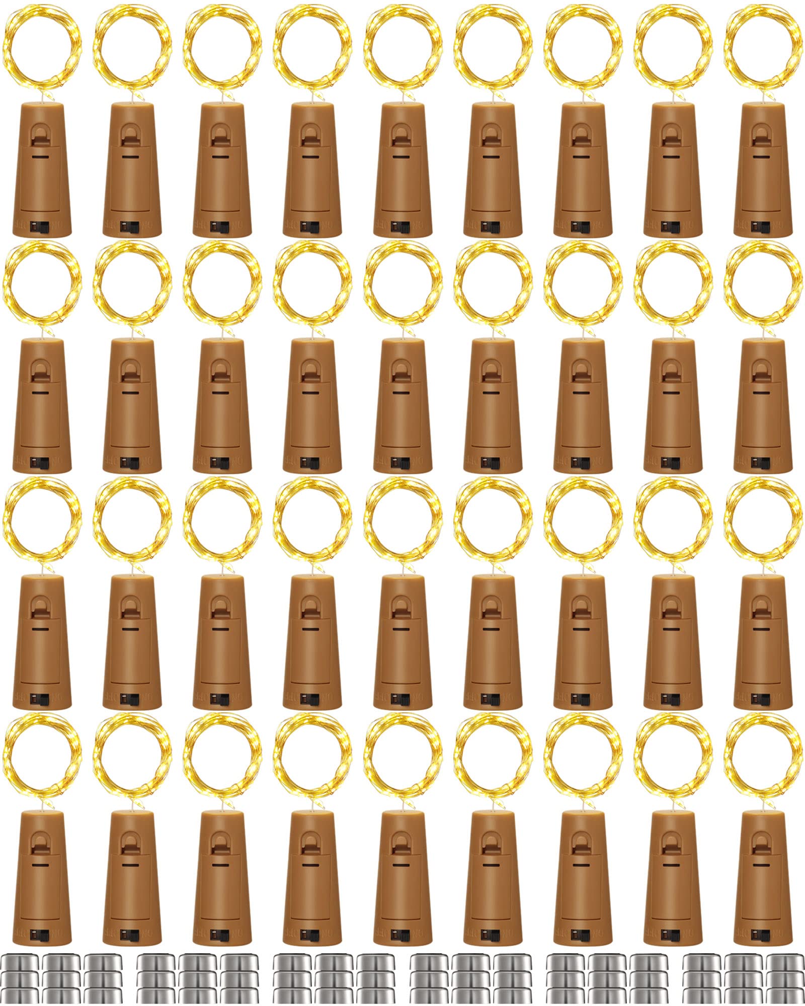 Hortsun 60 Pack Cork Fairy String Lights, 20 LED, 7 ft Silver Wire, Battery Operated, Waterproof, Warm White for Decor and Parties