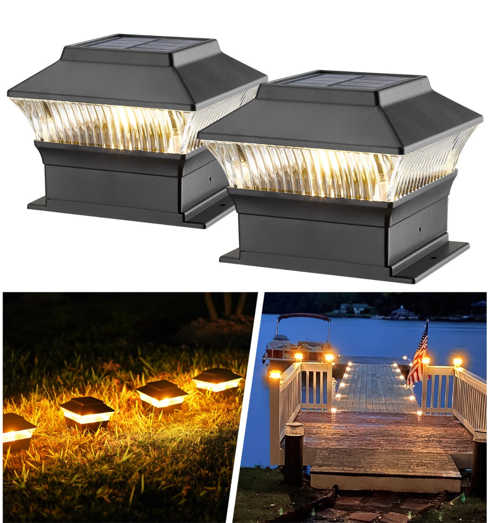 MOON-DE-AGE Solar Post Cap Lights, 4x4 4x6 Fence Post Light Solar Powered, 25 Lumens Deck Post Light Outdoor, 3000K Warm Light,