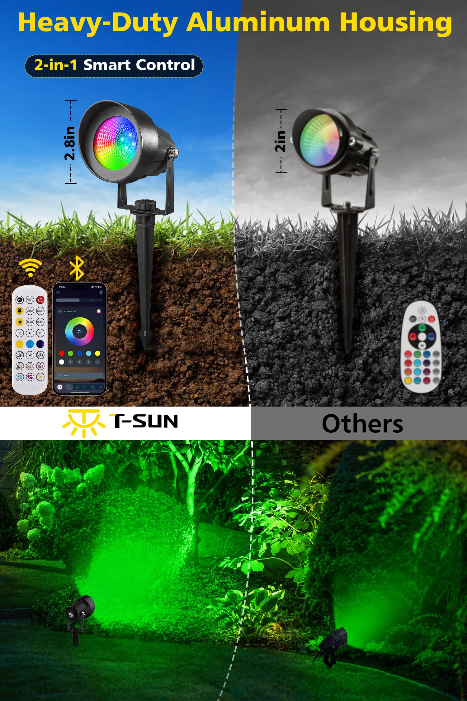 T-Sun Smart Color Changing Landscape Lights  Rgbw Christmas Spotlights Outdoor With App & Remote  Music Sync  16M Colors  Timer  Dimmable Waterproof Spot Light For Yard Garden Tree  Set Of 2