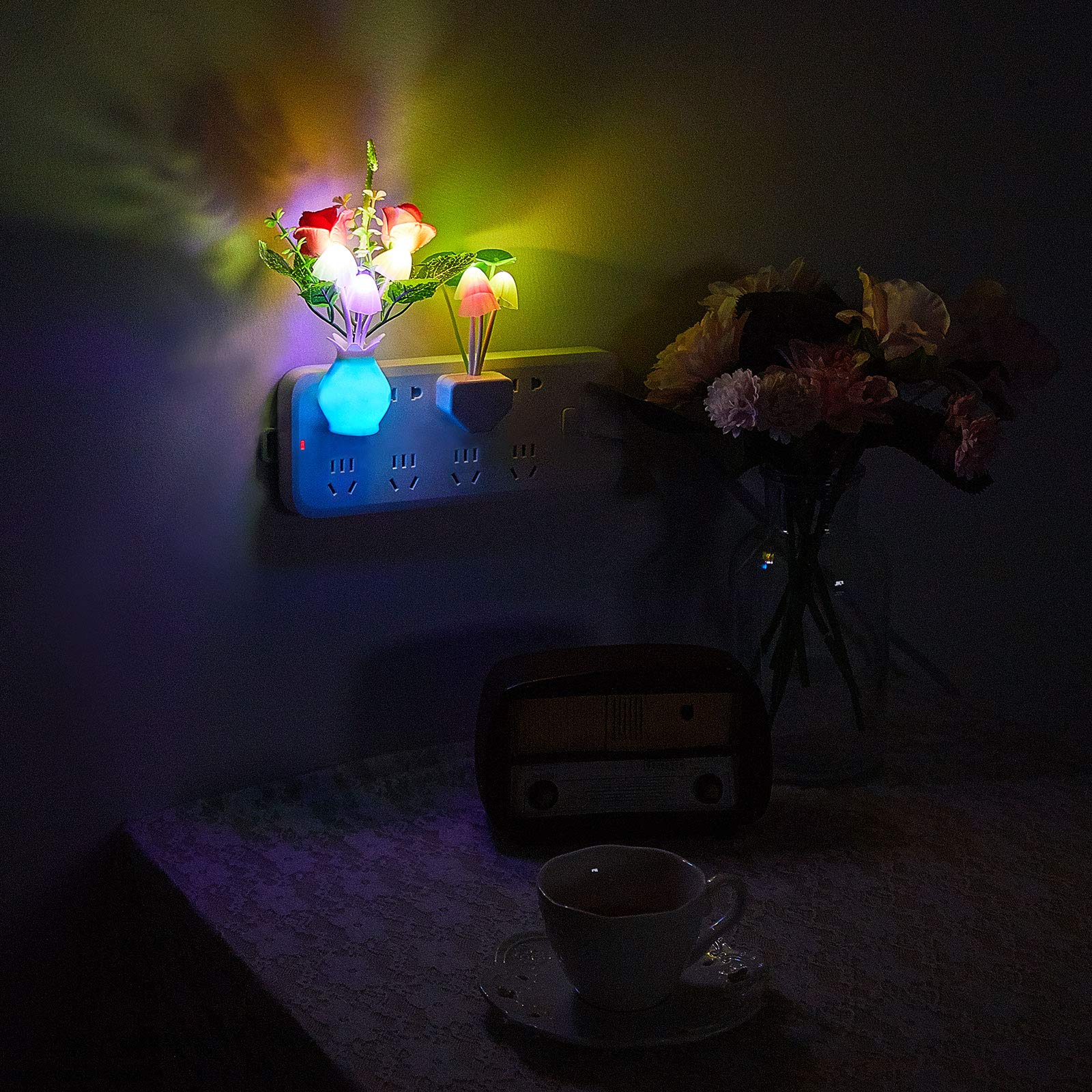 6 Pieces Mushroom Night Lights 7 Color Changing Plug-In Light Sensor Wall Lamp, Led Night Lights Sensor Wall Lamp For Adult Than