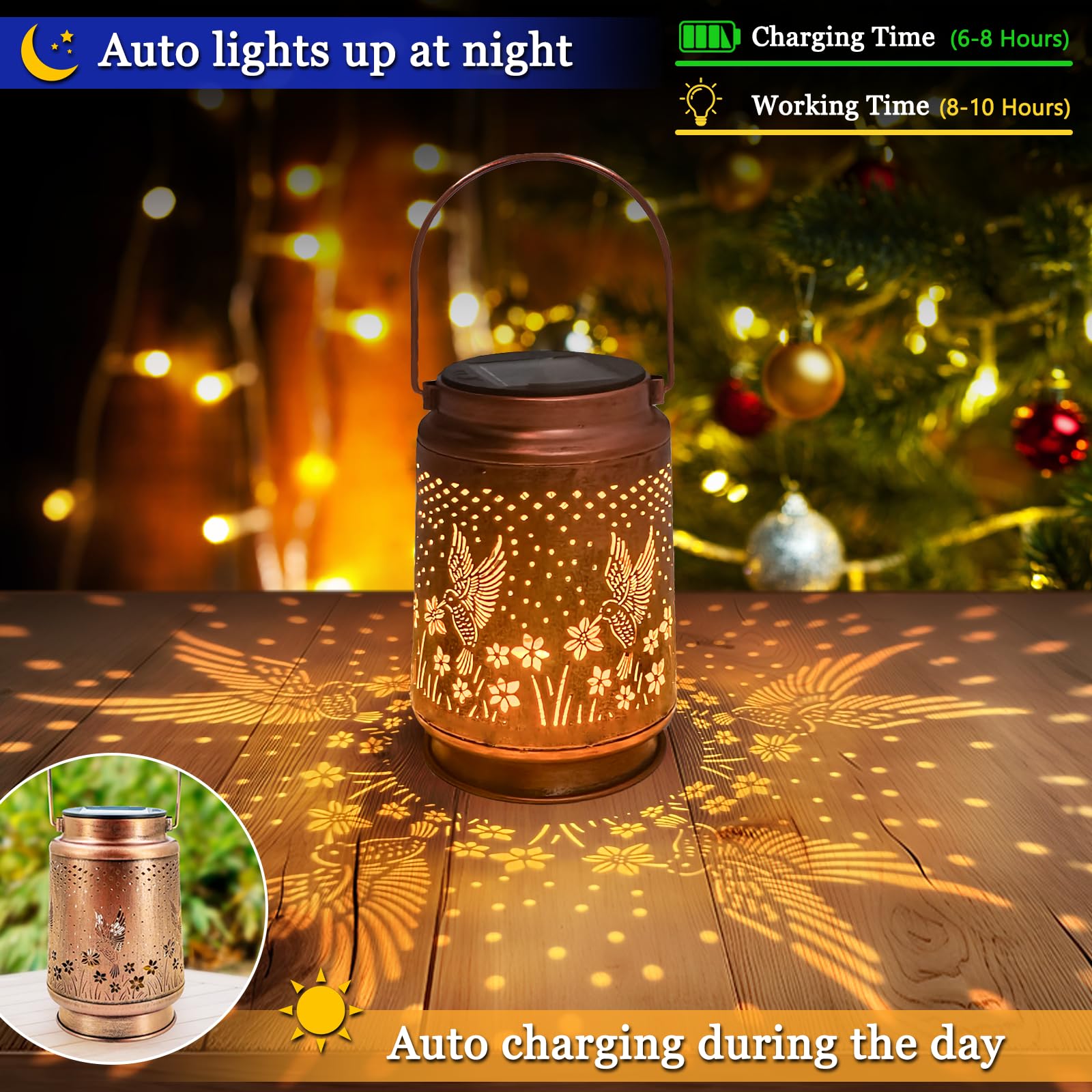 Azeeboi Hummingbird Solar Lanterns Outdoor Light Waterproof Garden Decor Gifts For Women Mom Grandma Hanging Solar Lights  Yk-24081H