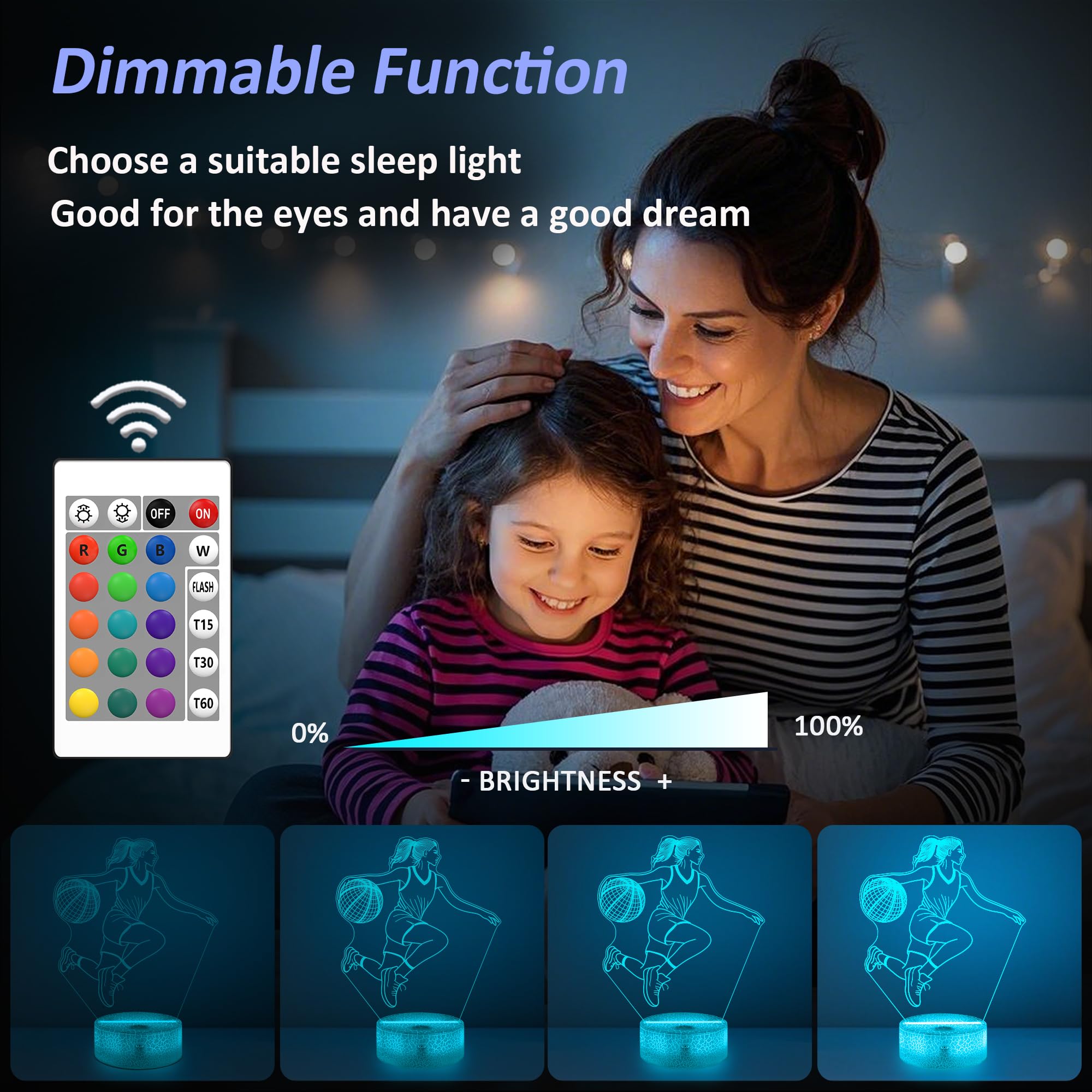 OkiyiD Basketball Gifts for Girls, Light Up Basketball Night Light 3D Illusion Lamp with 16 Colors Remote Control, Basket ball A