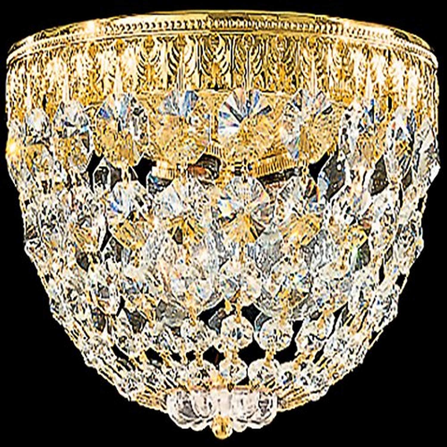 Schonbek Signature 1558-211A, Petit Crystal 3 Light 8in x 5.5in Flush Mount in Polished Gold with Clear Swarovski Spectra Crysta