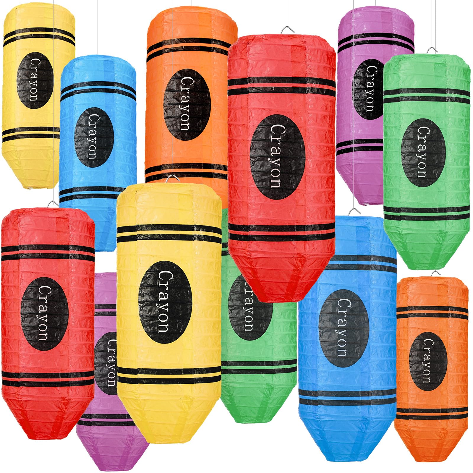 Retisee 12 Pcs Crayon Hanging Paper Lanterns Party Decorations, Colorful Preschool Kindergarten Graduation Classroom Ceiling Dec