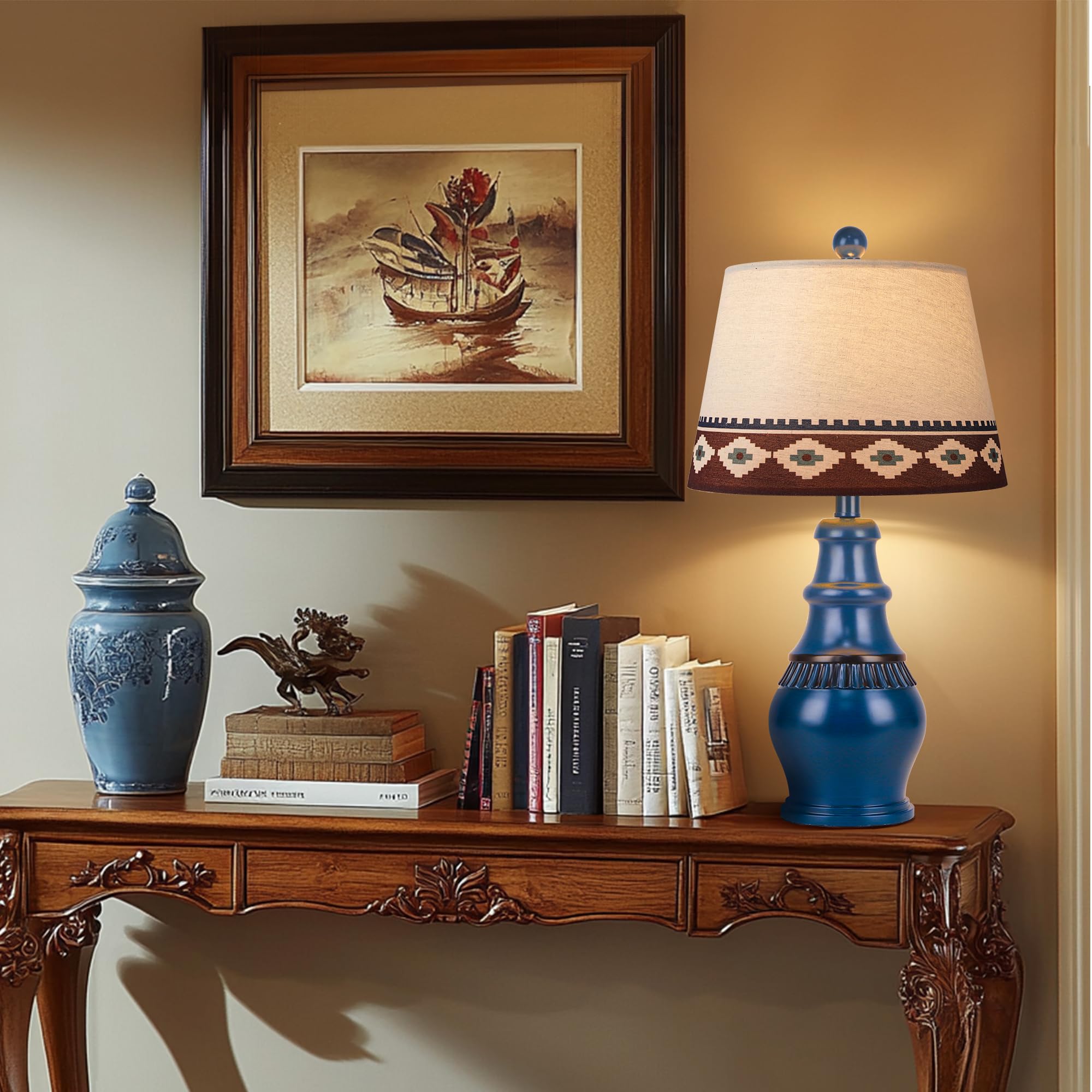 Hamucd Farmhouse Rustic Table Lamps Set Of 2 For Living Room,3-Color Temperature Dimmable Southwest Bedroom Nightstand Lamps For