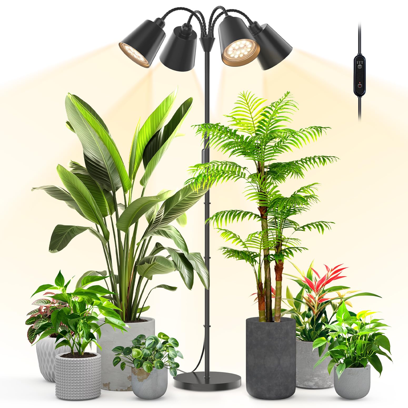 Bstrip Grow Lights for Indoor Plants, Non-Dimmable 4 Head Plant Light Stand with Flexible Gooseneck, 3800K Full Spectrum Light f