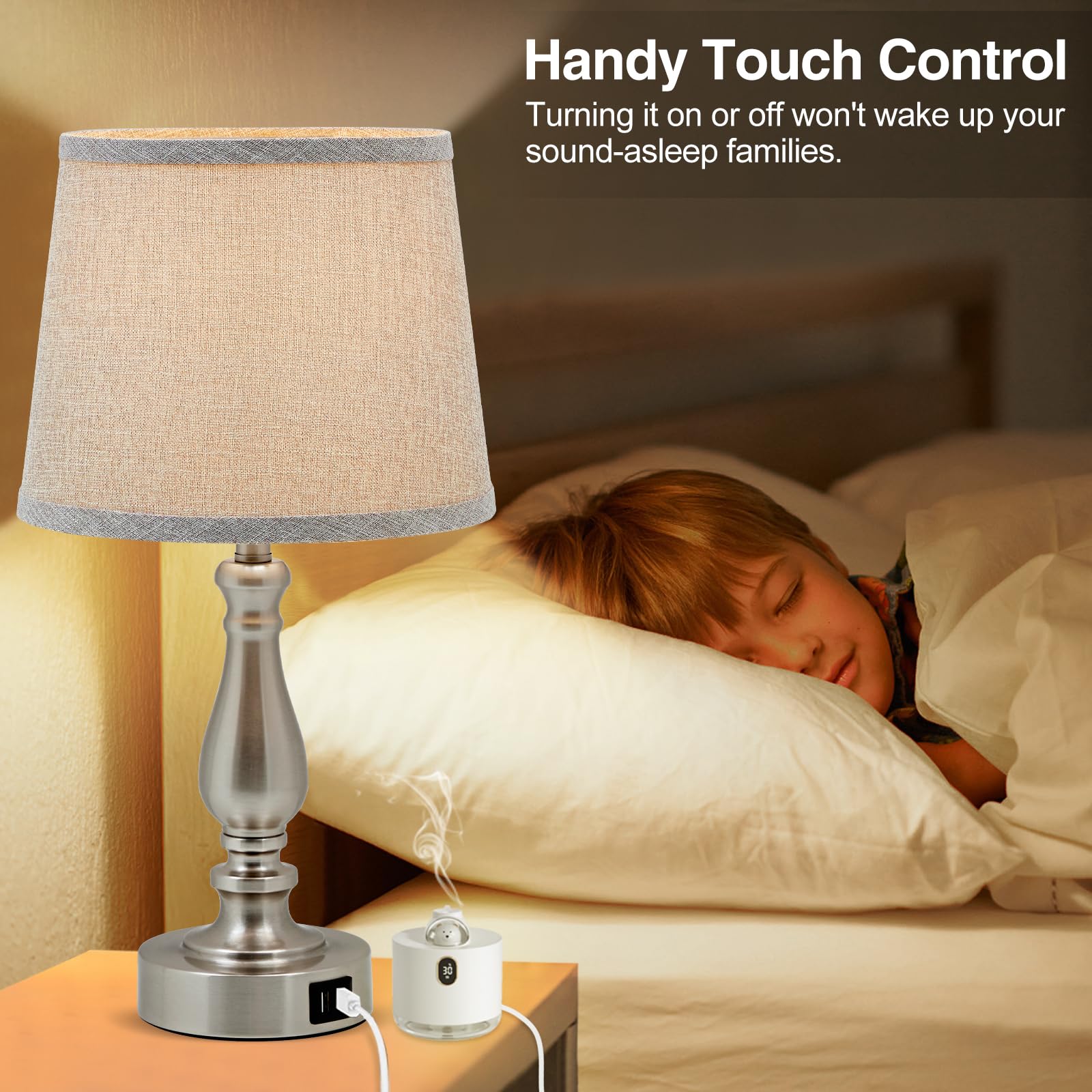 Ejiaxin Table Lamps For Bedroom Set Of 2,3 Way Dimmable Touch Bedside Lamps With Dual Usb A+C Ports - Nightstand Lamp For End Ta