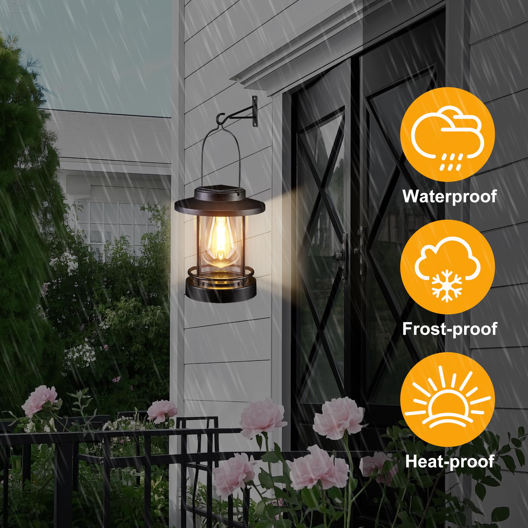 Pearlstar Hanging Solar Lanterns – Waterproof Outdoor Lights, 2 Pack, Black, Model LX1747 for Patio, Porch, Yard, Balcony
