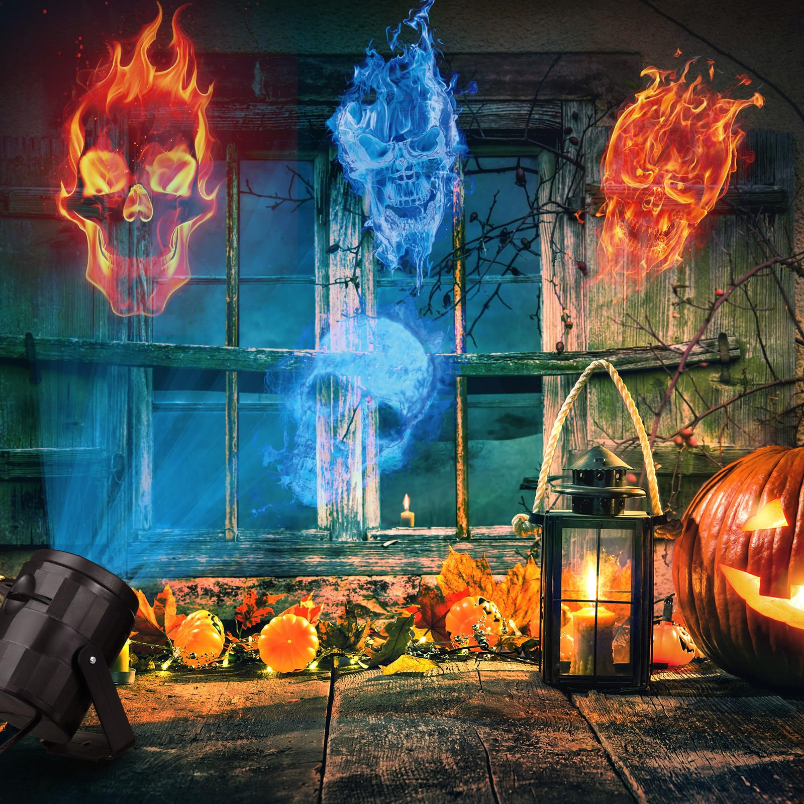 Vihose Halloween Skull Projector Hologram Lights For Decoration Outdoor 4 In 1 Projector Digital Decoration Kit For Holiday Indoor Party Yard Decor