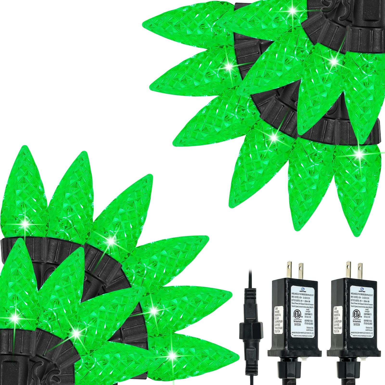 2 Pack C6 Christmas Lights Outdoor Indoor  Total 200 Led 66 Ft Connectable Christmas String Lights With Timer & 13 Modes  Waterproof Twinkle Light For Xmas Tree Yards Party Wedding Decorations (Green)