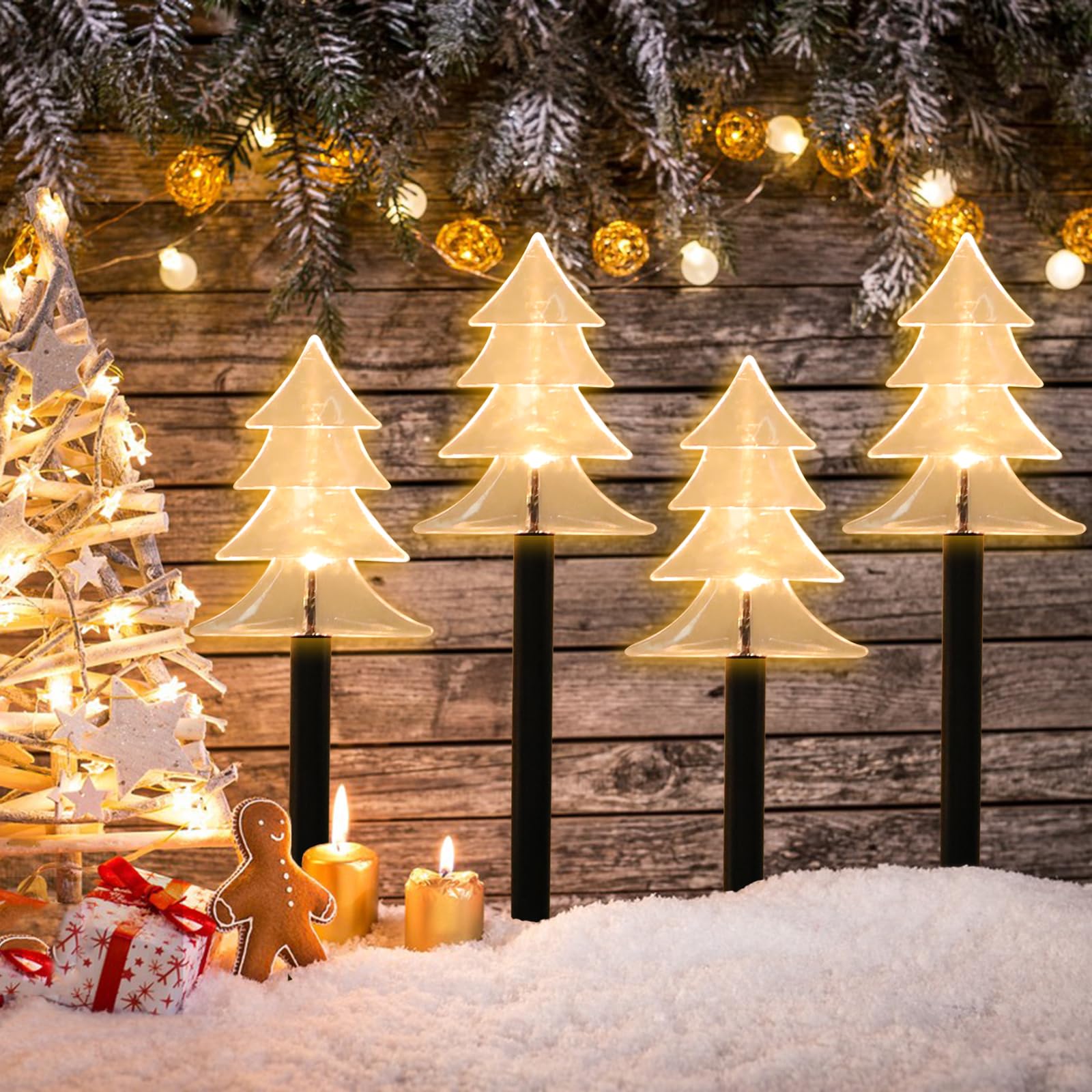 ooLALoo Solar Led Pathway Lights Christmas Tree Path Light for Christmas Holiday Decoration Waterproof Garden Light Yard Decorat