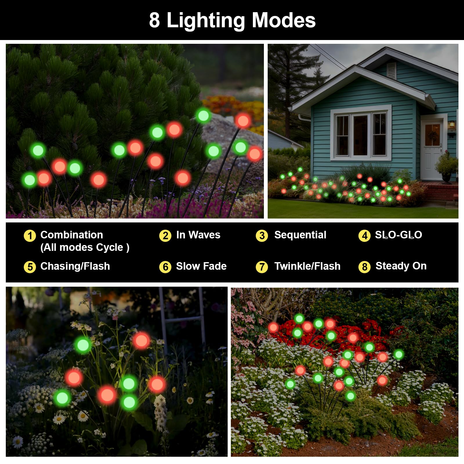 Galavasen Solar Firefly Lights Outdoor Waterproof; 8 Modes Red And Green Firefly Swaying Solar Garden Lights For Outside Yard Pa